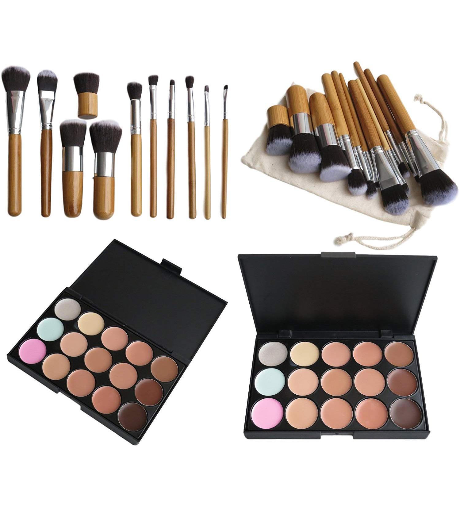 15 Colors Cream Contour Foundation Concealer Palette Kit with 11pcs Bamboo Brush - Buy Online on SooperMarket.com
