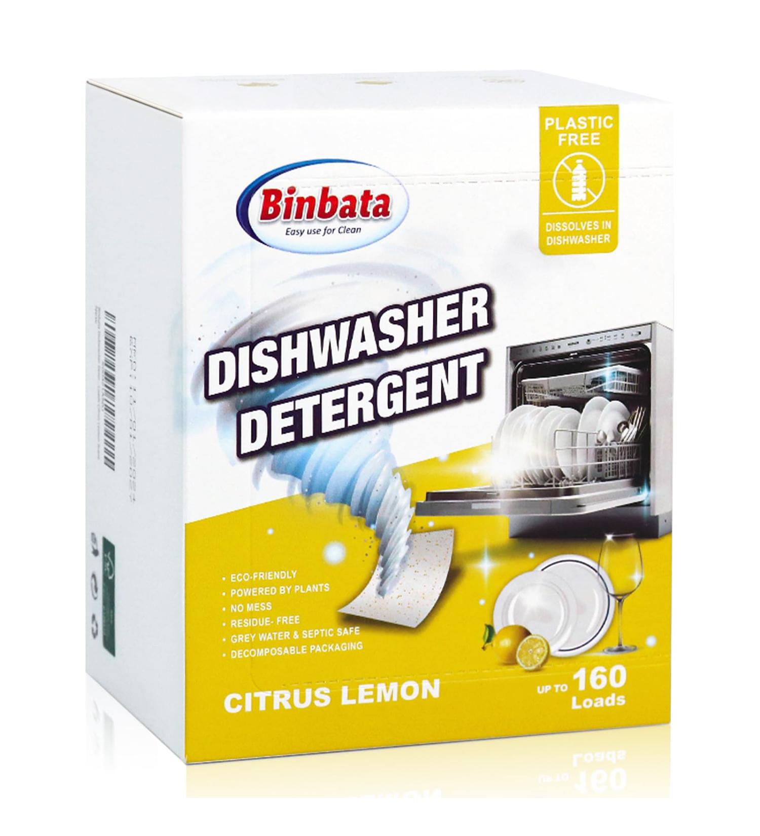 Eco Dishwasher Detergent Sheets - 160 Loads Citrus Lemon Scent Plastic-Free & High-Efficiency Enzyme Strips for Sparkling Clean Dishes - Buy Online on SooperMarket.com