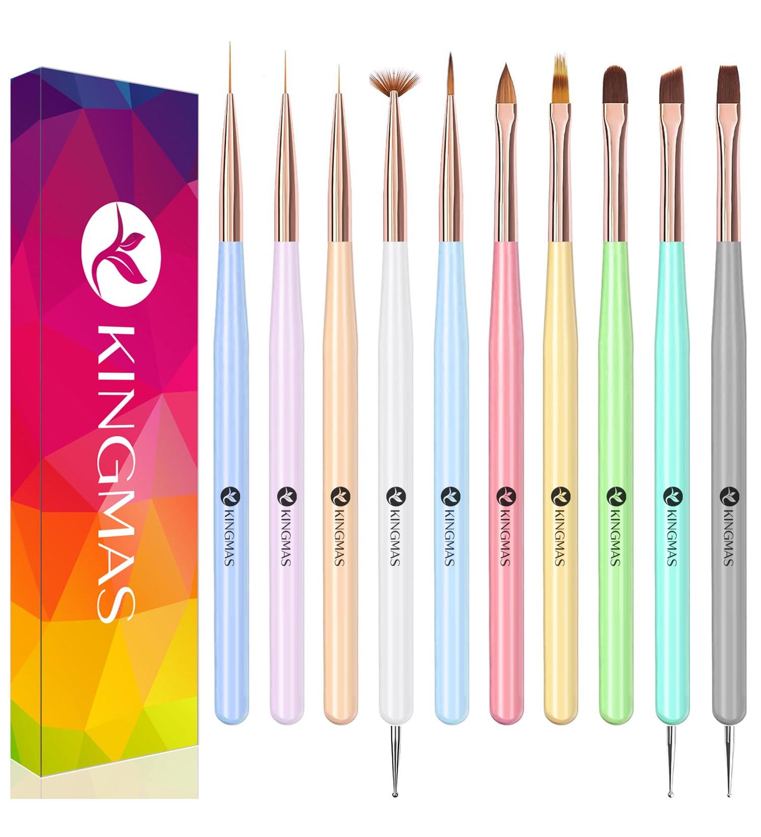 KINGMAS 10Pcs Nail Art Brushes Nail Gel Polish Painting Brush Drawing Pen Nail Liner Brush and Nail Dotting Pen for Gel Polish DIY Manicure Salon at Home - Buy Online on SooperMarket.com