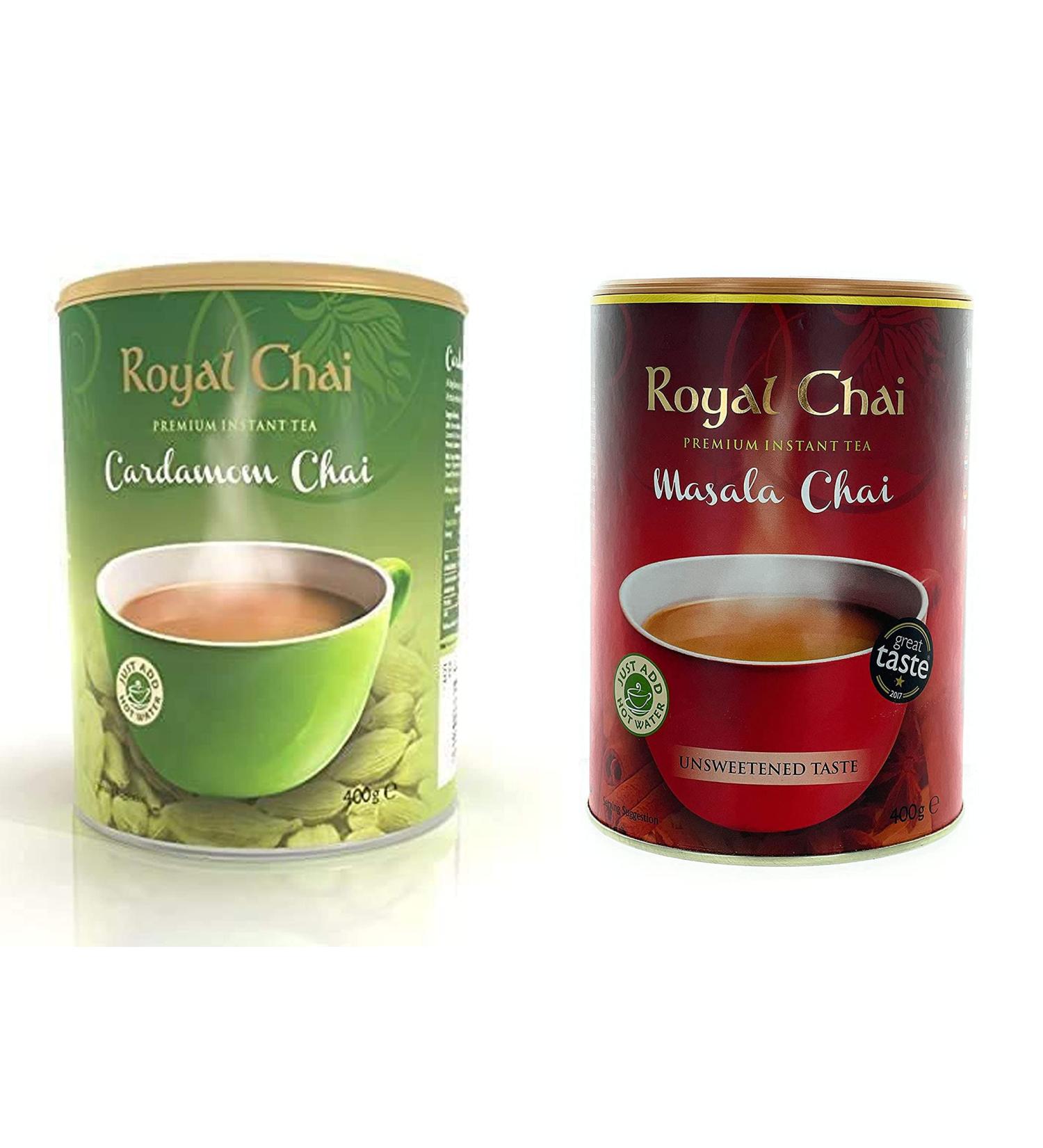 Royal Chai Cardamom Unsweetened 400g and Masala Unsweetened 400g - Premium Instant natural Tea - Buy Online on SooperMarket.com