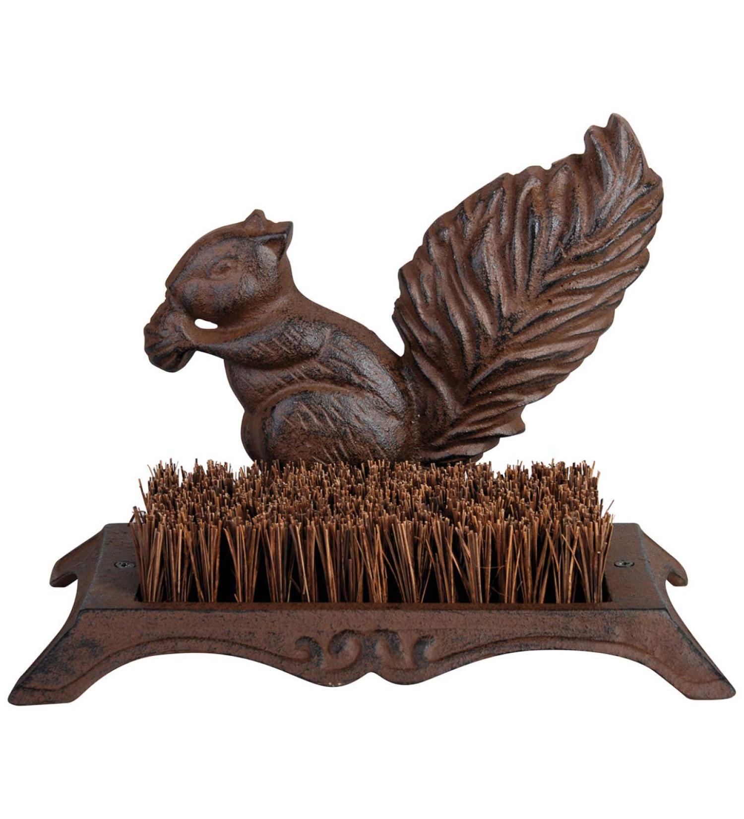 MAISONICA Squirrel Shaped Cast Iron Shoe Scraper Boot Brush Brown