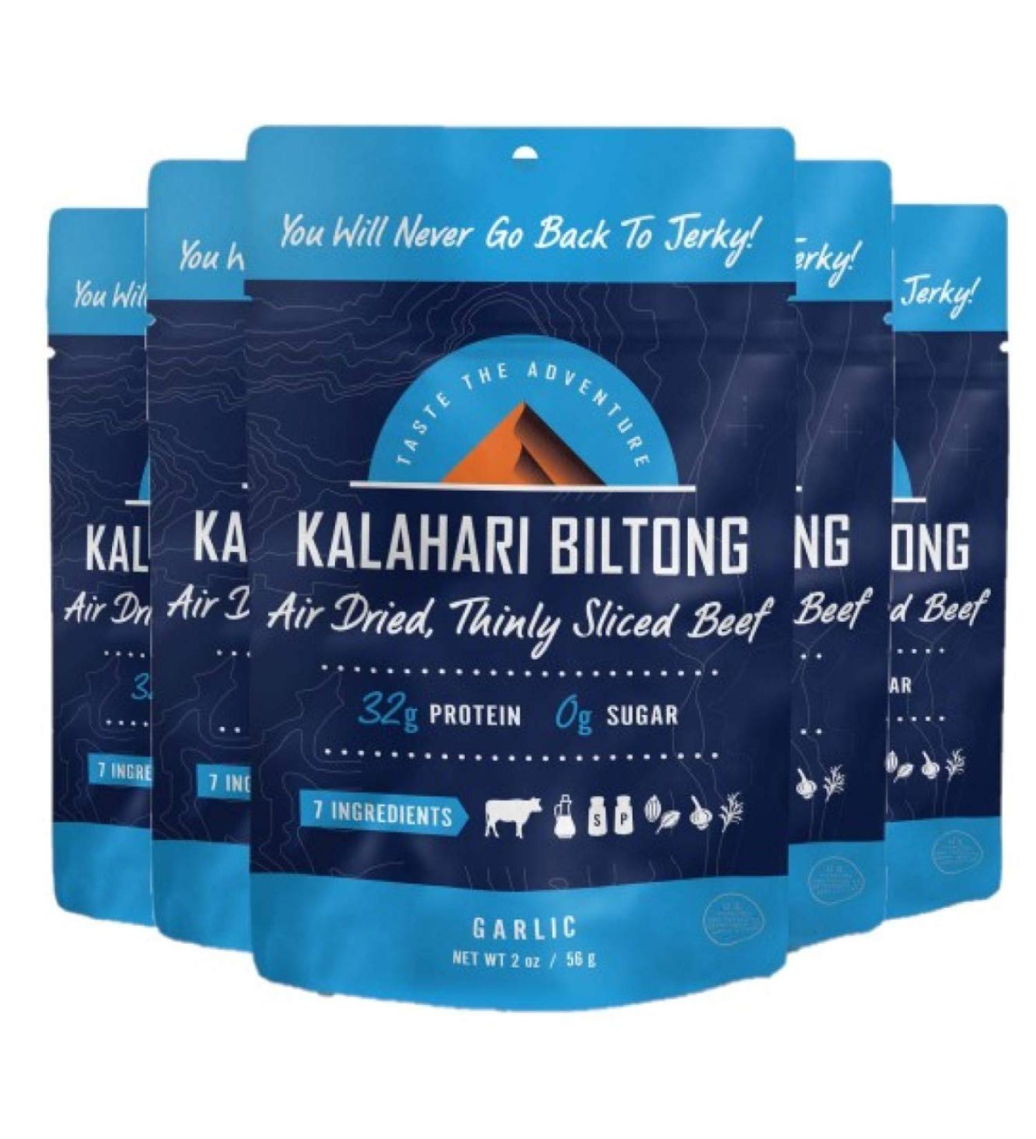 Garlic Kalahari Biltong - Sugar Free, Gluten Free, Keto, 2oz (Pack of 5) - High Protein Snack - Buy Online on SooperMarket.com