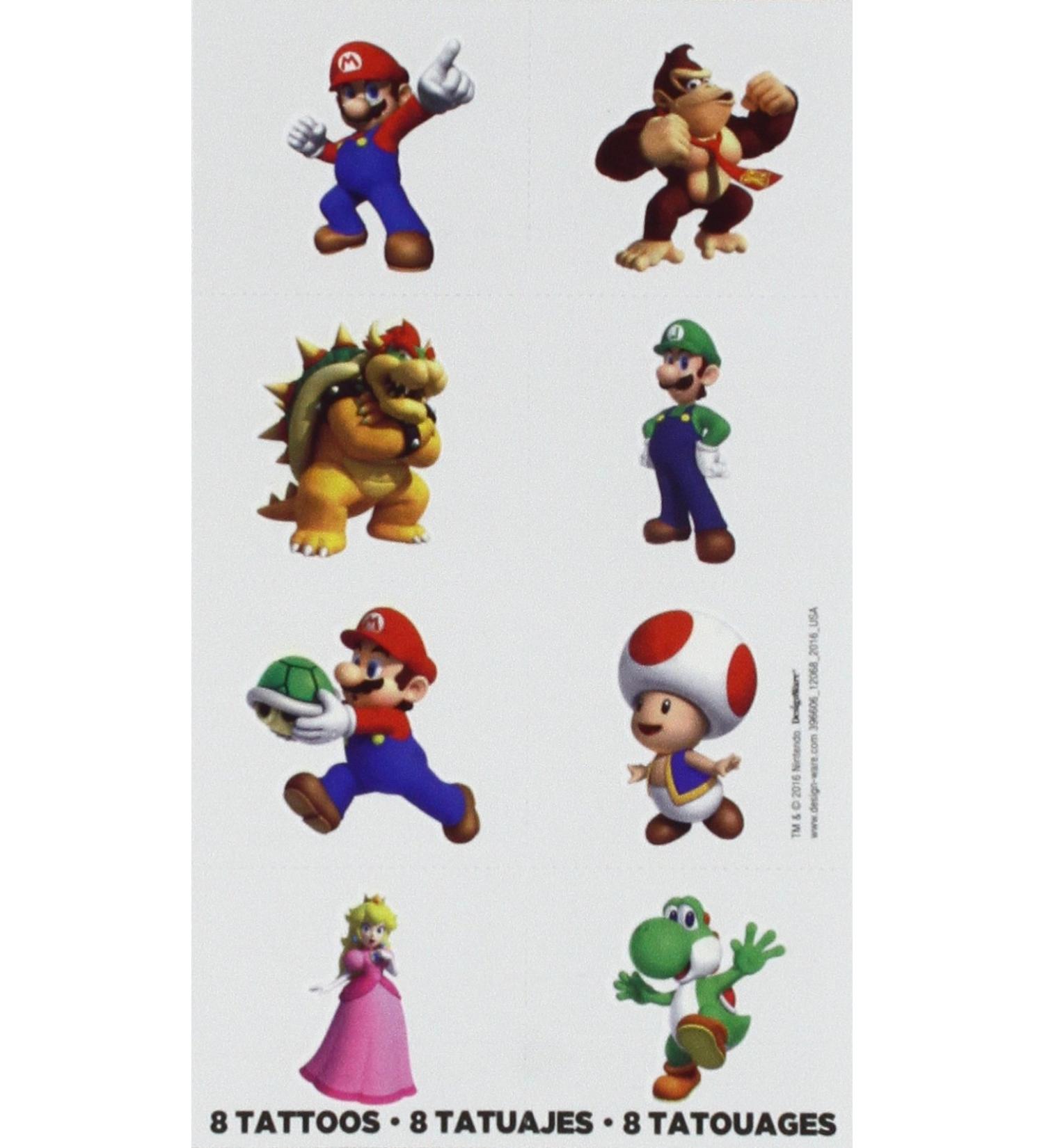 Amscan Super Mario Brothers Tattoo Favors | 2' x 1 3/4' | 8 Pcs. 2 x 1 3/4