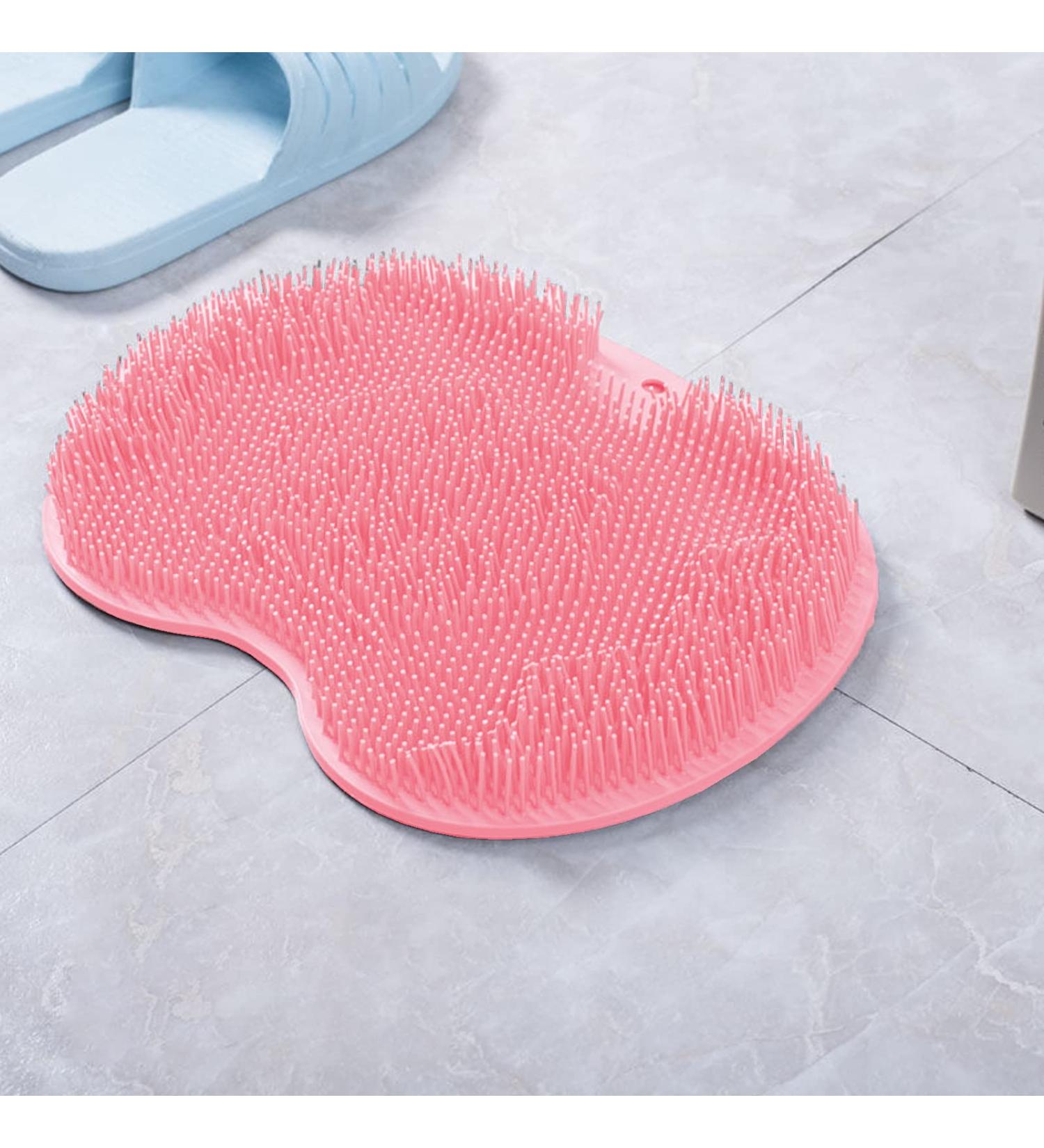 Silicone Shower Brush with Suction Cup | Exfoliating Body Scrubber for Shower | Long Bristles for Wet/Dry Brushing | Pink | 30x25cm - Buy Online on SooperMarket.com