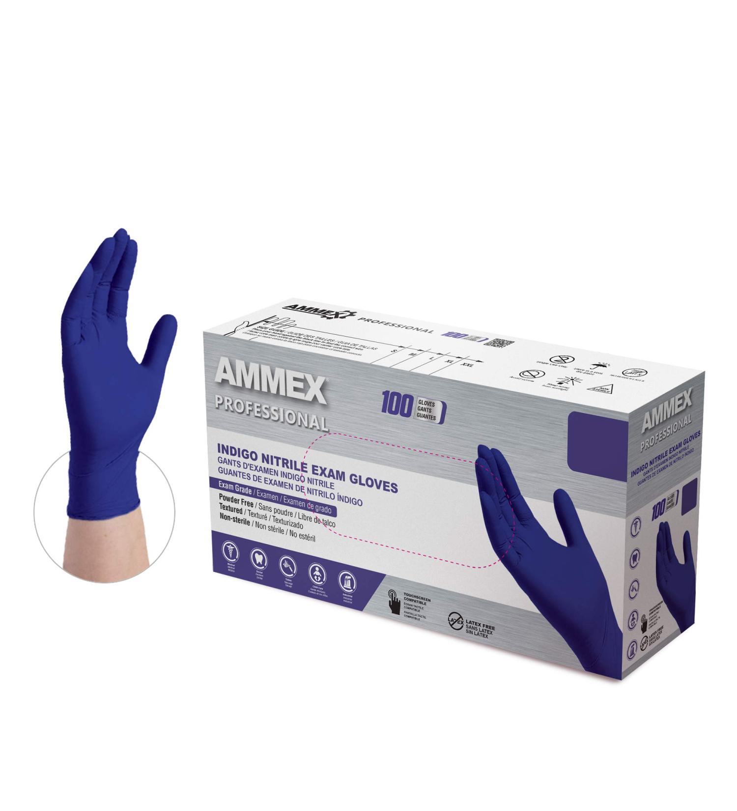 Ammex Indigo Nitrile Exam Gloves 3 Mil Latex Free Powder Free Large (Pack of 100) - Buy Online on SooperMarket.com