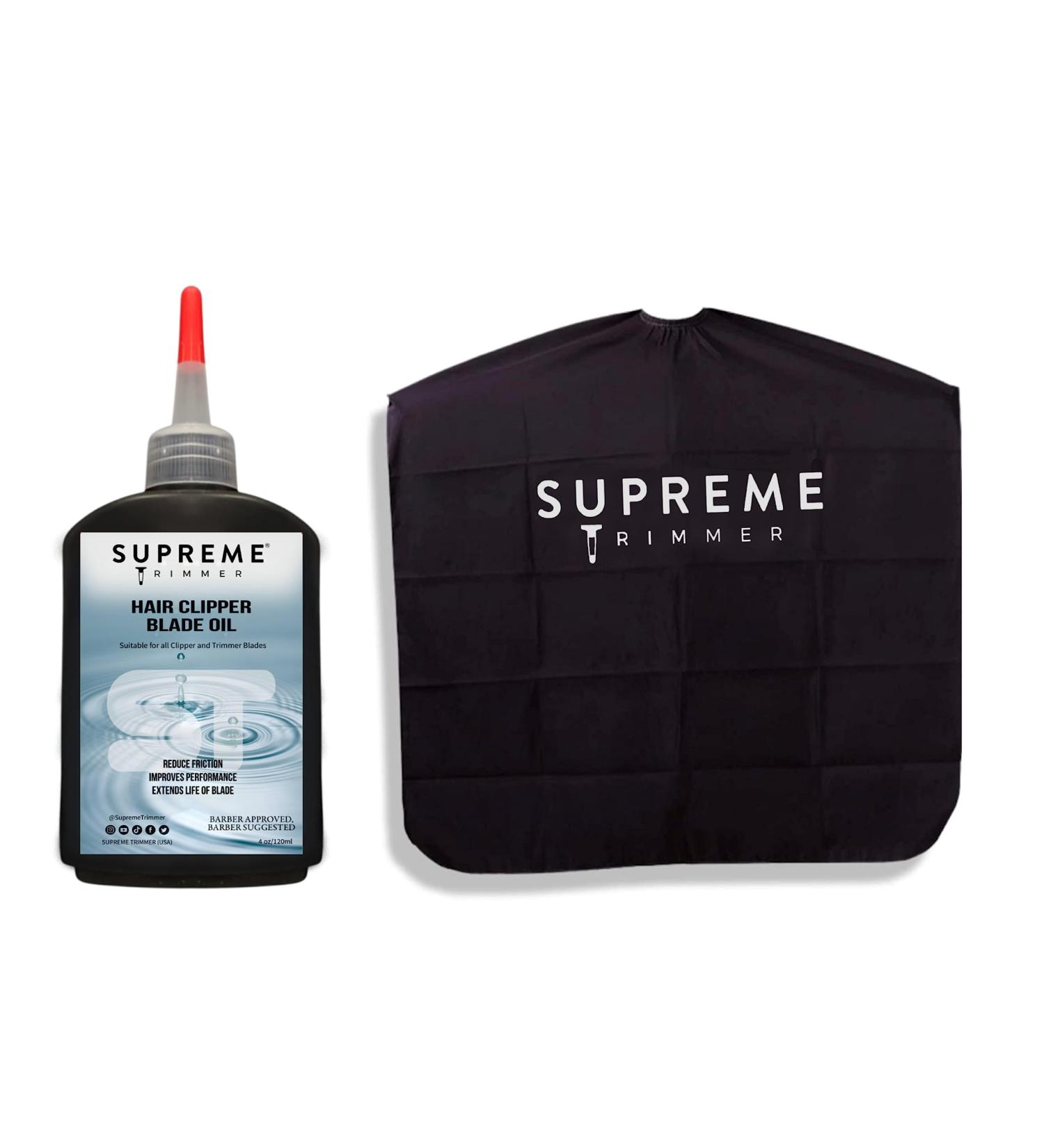 Supreme Trimmer Silver Logo Barber Cape & Clipper Blade Oil - Premium Barbers Kit for Professionals | International Shipping Available - Buy Online on SooperMarket.com