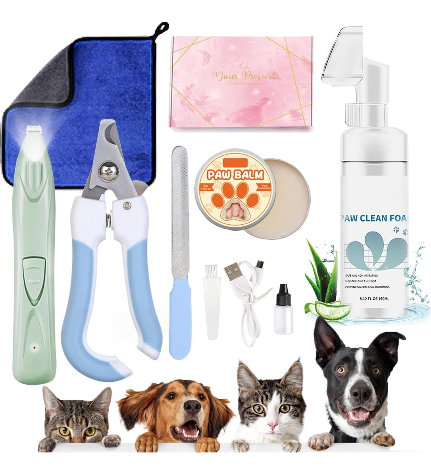 Dog Paw Cleaner Set - 150ml Foam Microfiber Towel Balm & LED Nail Trimmer | International Shipping - Buy Online on SooperMarket.com