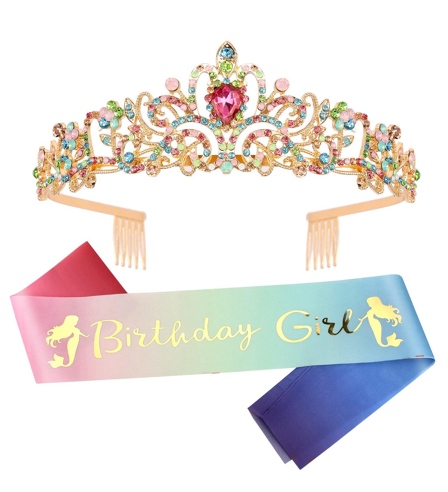 Princess Birthday Girl Crown & Sash Set | Tiara & Happy Birthday Headband for Girls | Birthday Party Accessories & Favors - Buy Online on SooperMarket.com