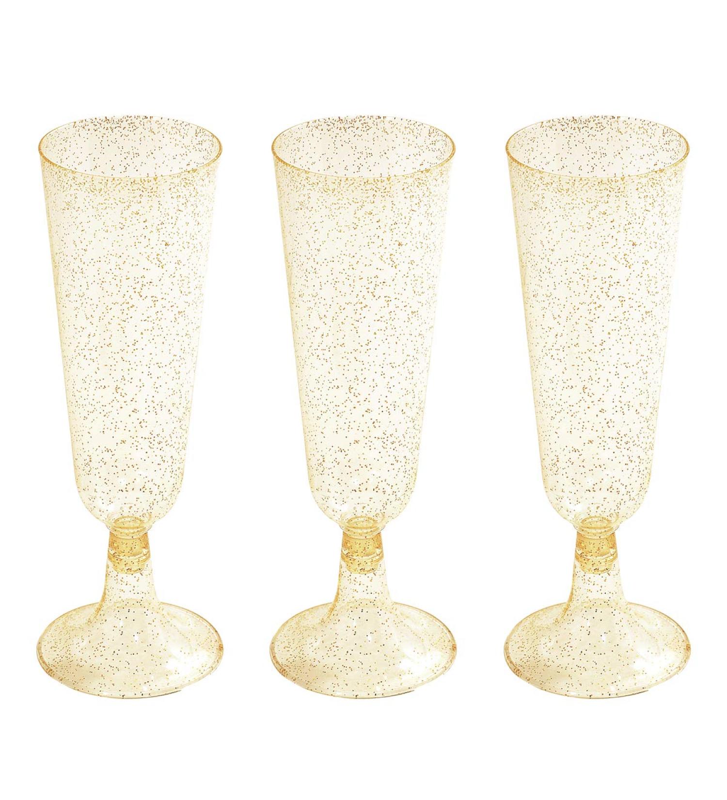 50 Pack Gold Glitter Plastic Champagne Flutes | 5.5 OZ | Disposable Glasses for Wedding & Party | Premium Toasting Flutes - Buy Online on SooperMarket.com