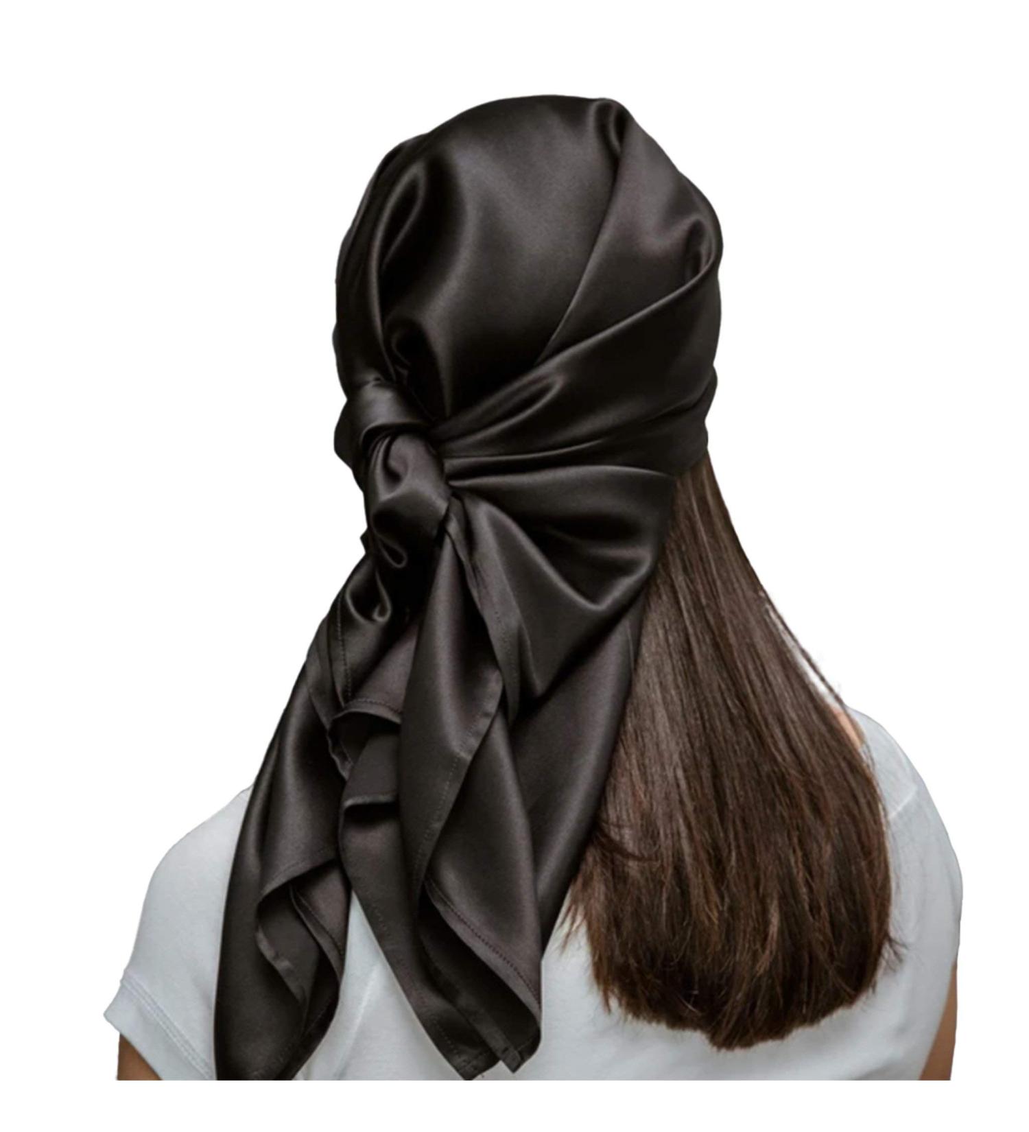 Mulberry Park Pure 19 Momme Silk Head Scarf Bandana - Prevent Frizz, Maintain Hairstyle, and Support Hair Regrowth - 36 Inch Square Black - Buy Online on SooperMarket.com