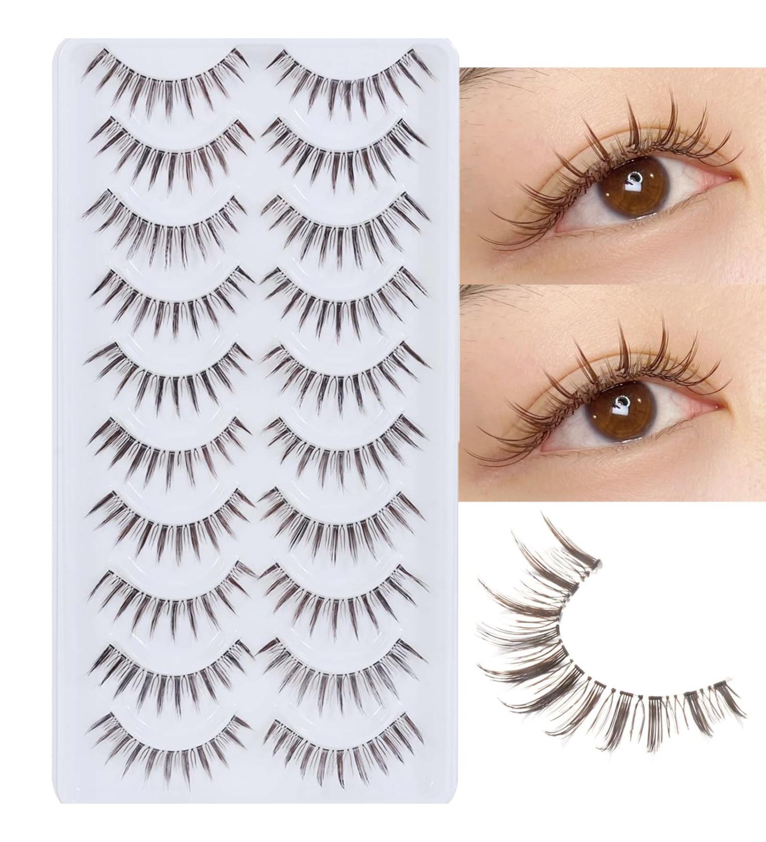 Buy Outopen 10 Pairs Brown Natural Look Manga Lashes - Short 5-13MM Handmade Wispy False Eyelashes for Daily Wear | International Shipping - Buy Online on SooperMarket.com