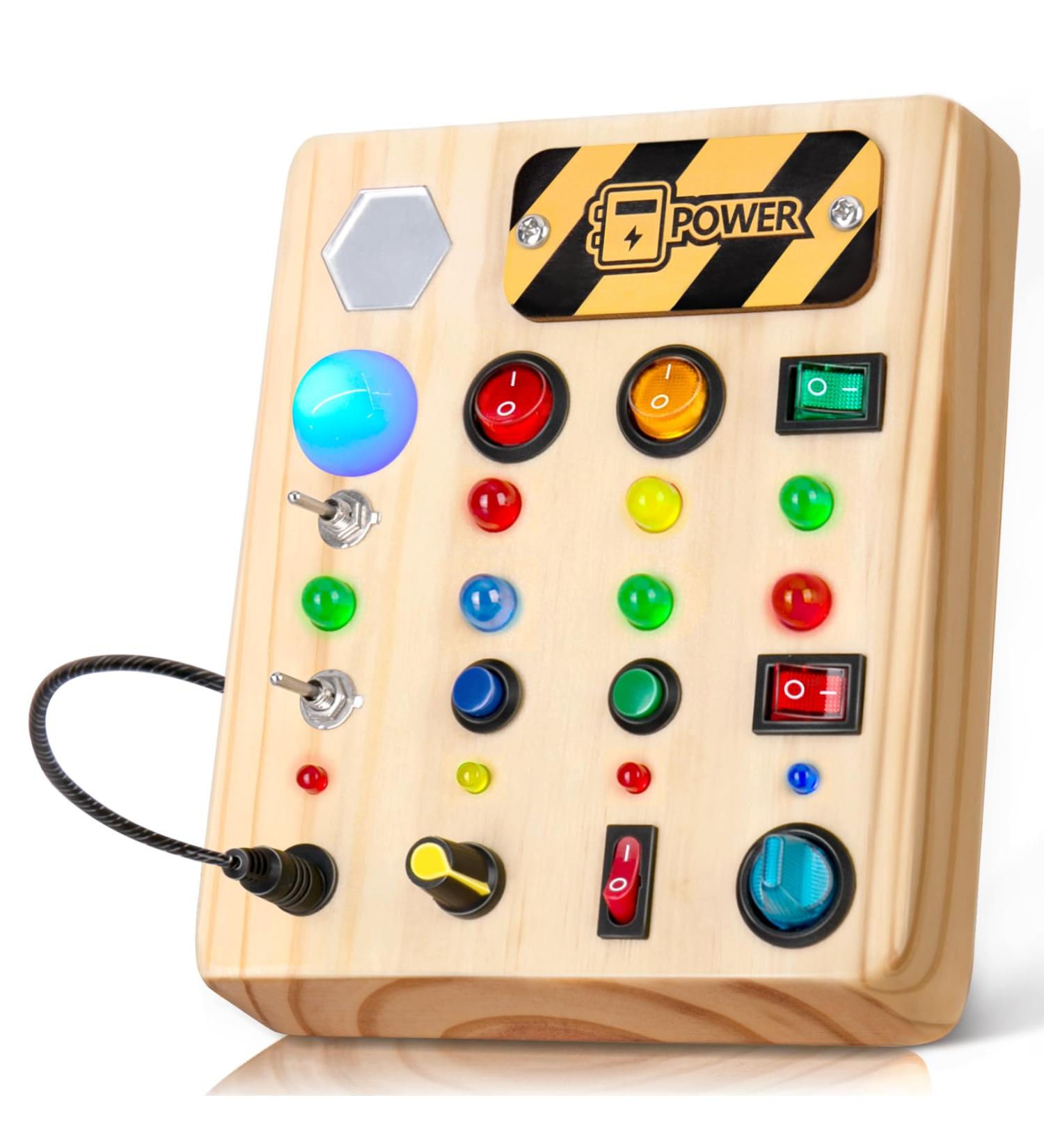 Norbase Montessori Busy Board with LED | Educational Toys for Kids 1-3 Years | Perfect Wooden Gifts for Young Girls - Buy Online on SooperMarket.com
