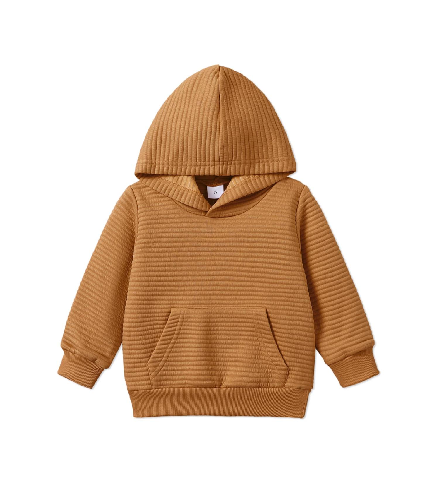PatPat Toddler Hoodie 5-6 Years Brown | Boy Girl Solid Color Textured Sweatshirt with Pocket - Buy Online on SooperMarket.com