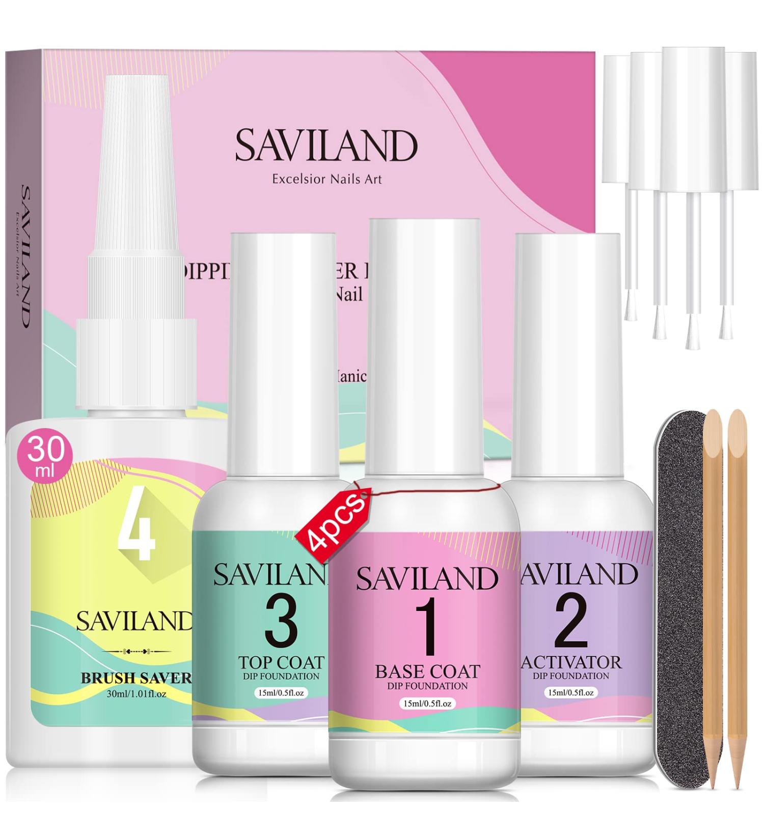 SAVILAND Dipping Powder Liquid Set - 30ml Brush Saver & 15ml Base/Top Coat Gel Activator - Dip Powder Nail Kit - No Curing Needed - Buy Online on SooperMarket.com