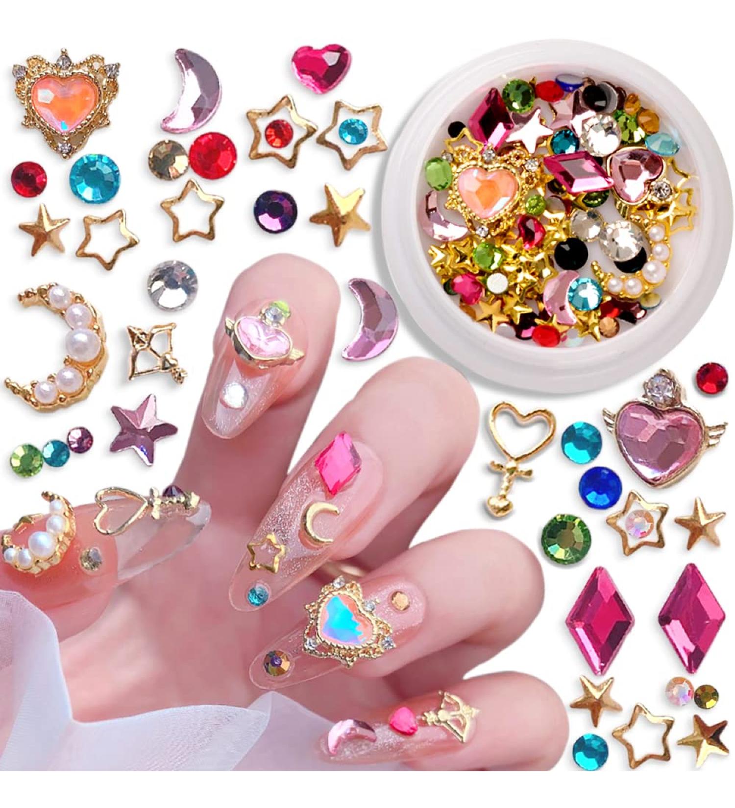 Dornail 3D Star Moon Nail Charms | Colorful Heart Rhinestones | Nail Gems for Nail Art | Geometry Rhinestone Decorations | Nail Kit 1 Box - Buy Online on SooperMarket.com