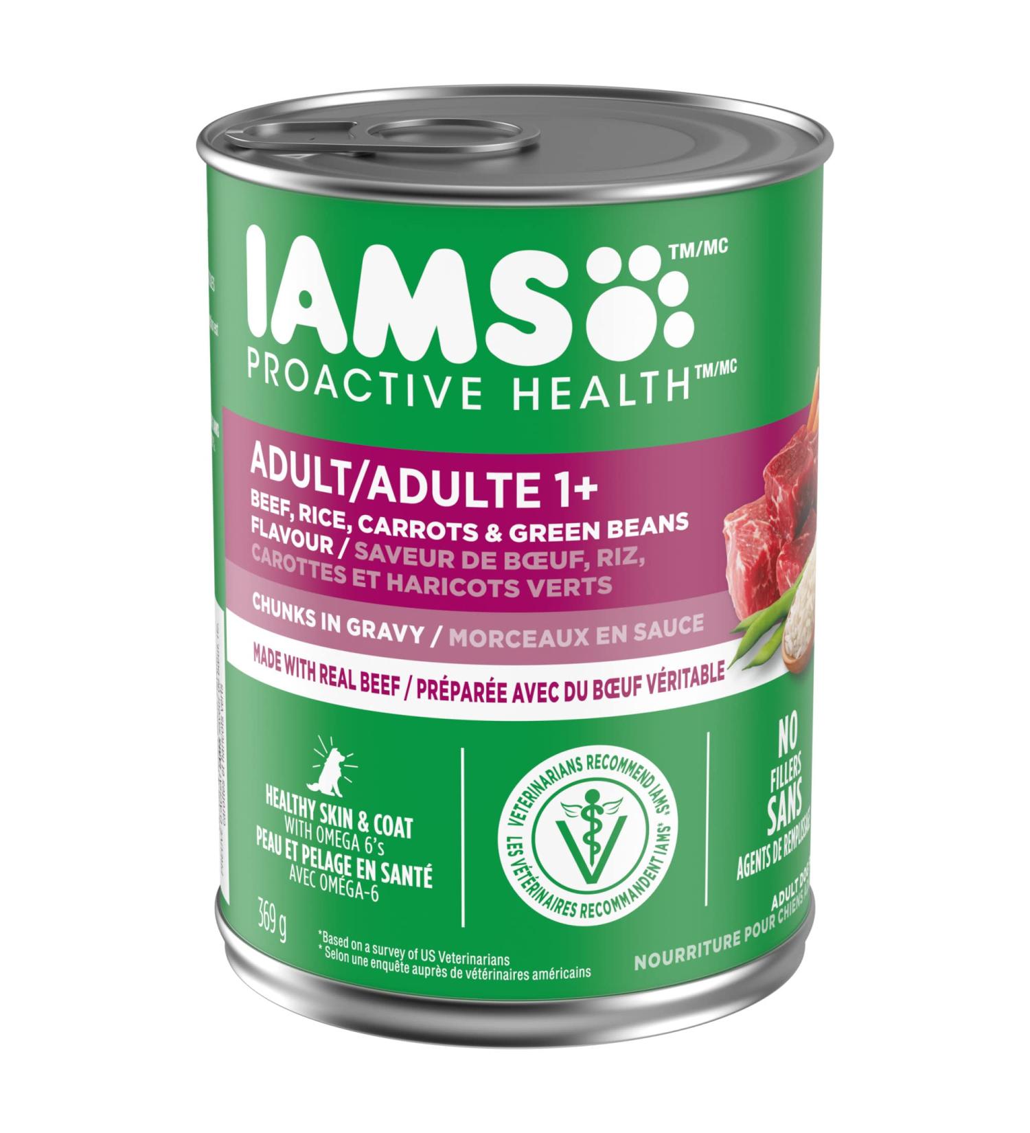 IAMS Proactive Health Wet Dog Food Adult Beef Rice Carrots & Green Beans Chunks in Gravy 369g Can (12 Pack) Chunks in gravy Beef Rice Carrots & Green Beans 369 g (Pack of 12) - Buy Online on SooperMarket.com