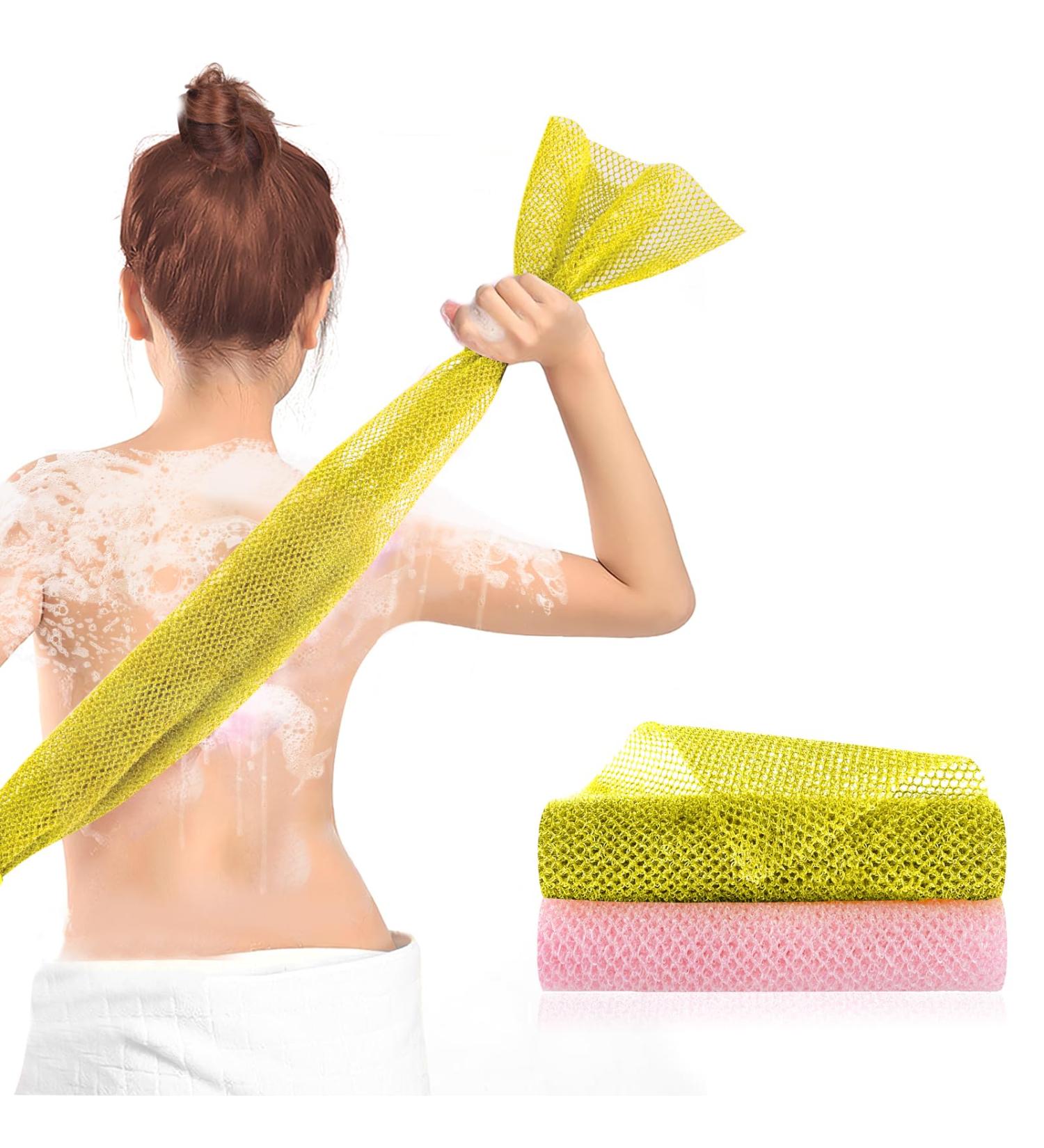 African Exfoliating Net Sponge Set - Premium Nylon Body Scrubber for Daily Use (Pink+Yellow) - Buy Online on SooperMarket.com