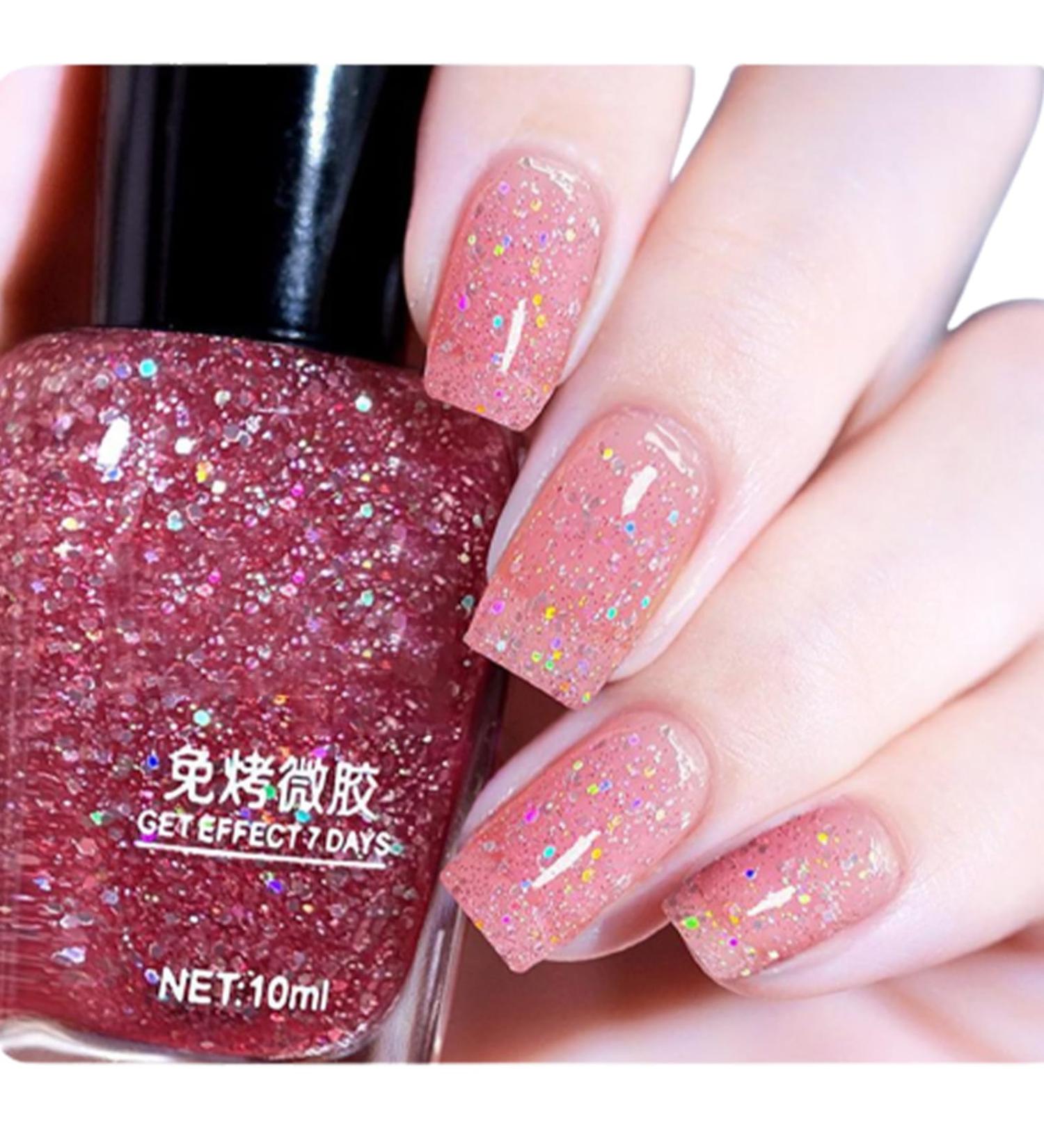 TBeautfave Pink Glitter Nail Polish Glitter Nail Polish Quick Dry Long Lasting Nail Varnish - Water Based No Need Cure Nail Gel Polish Non-Toxic Breathable Nail Polish Home Nail Art 23 - Buy Online on SooperMarket.com