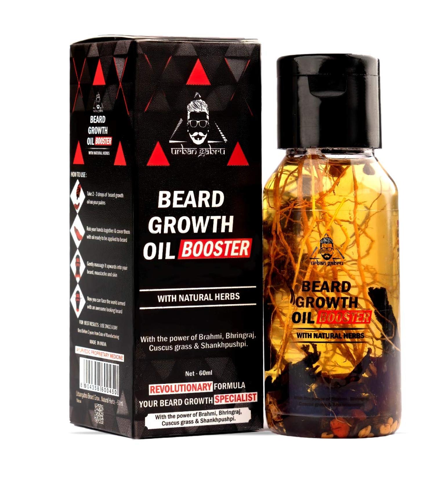 Urbangabru Beard Growth Oil Booster - 60 ml | Natural Herbs Enriched | Promotes Healthy Beard Growth - Buy Online on SooperMarket.com