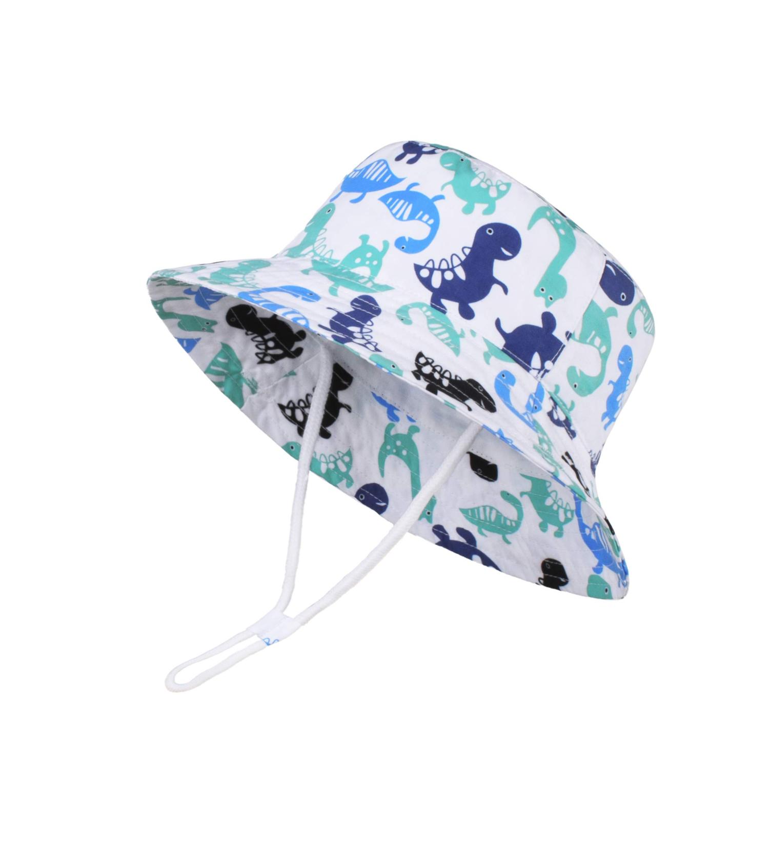 LANGZHEN Baby Girls Beach Sun Hat Wide Brim with Chin Strap, 4-8 Years - Multicolor Dinosaurs - Buy Online on SooperMarket.com