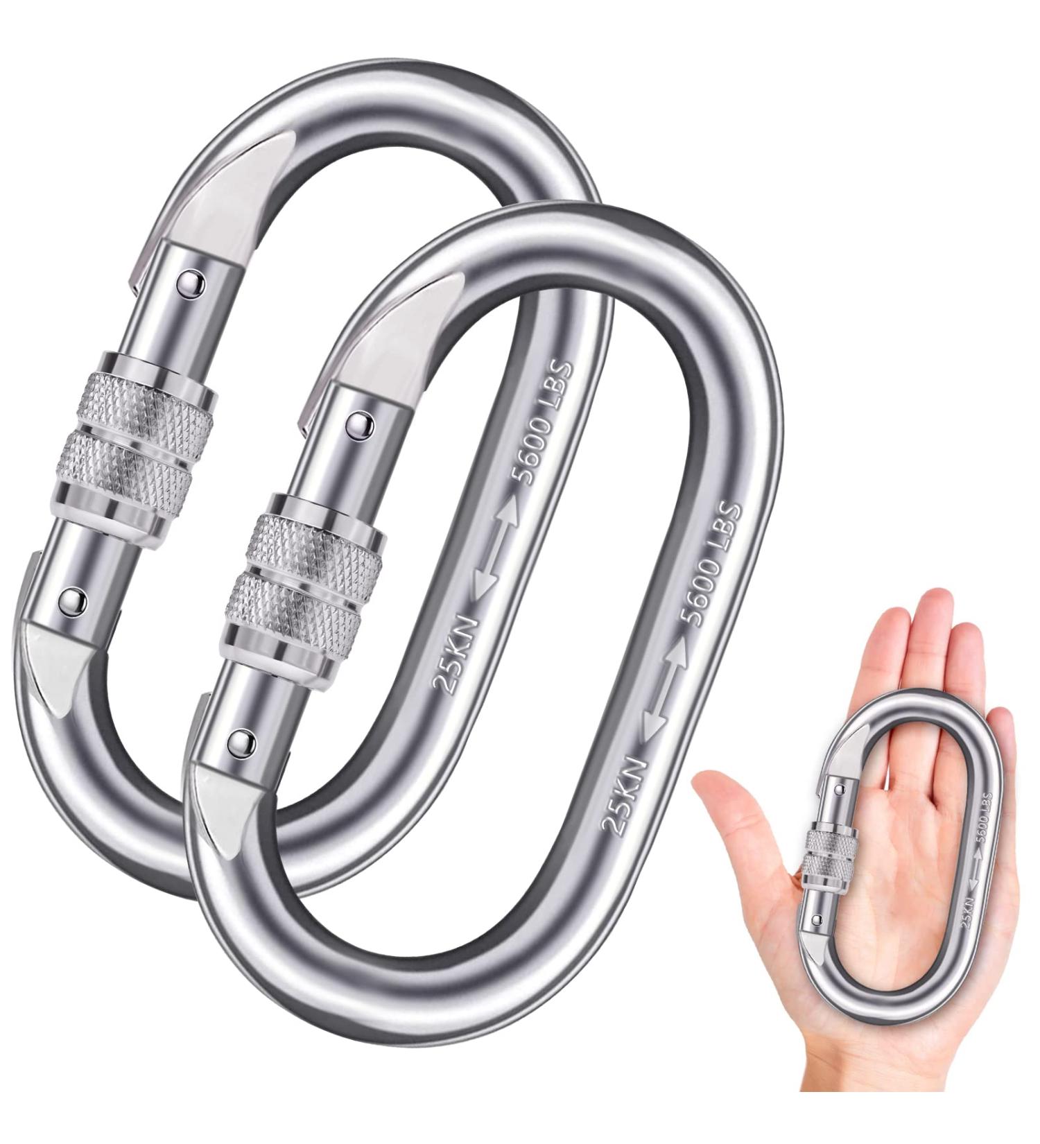25kn/5600lbs Heavy Duty Screwgate Carabiner Clip for Climbing, Rigging, Ropes, Hammocks - O Shape (2 Pack) - Buy Online on SooperMarket.com
