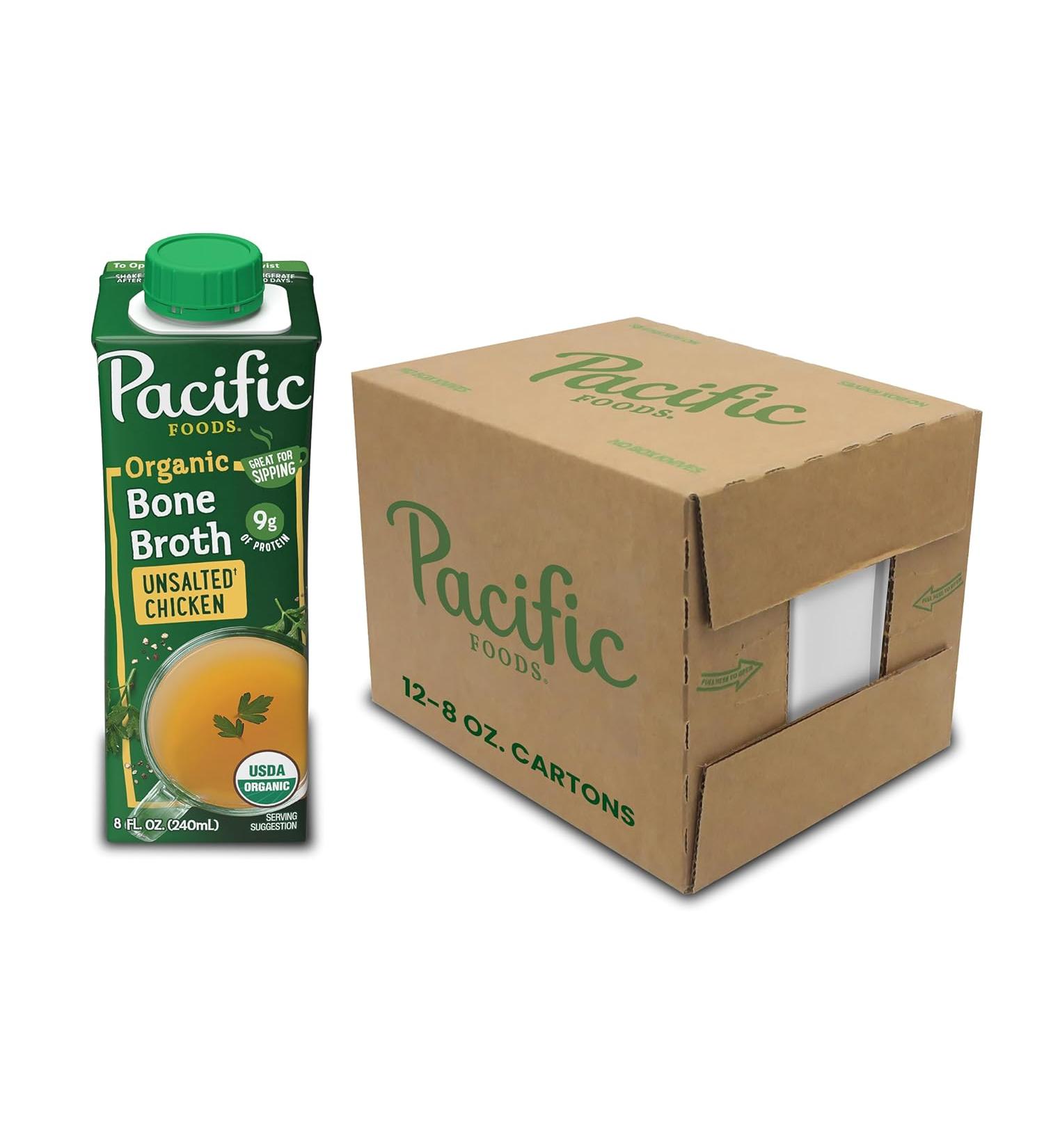 Pacific Foods Organic Bone Broth Original Chicken 8oz Cartons 12-Pack - Keto Friendly Chicken Bone Broth, 8 Fl Oz (Pack of 12) - Buy Online on SooperMarket.com
