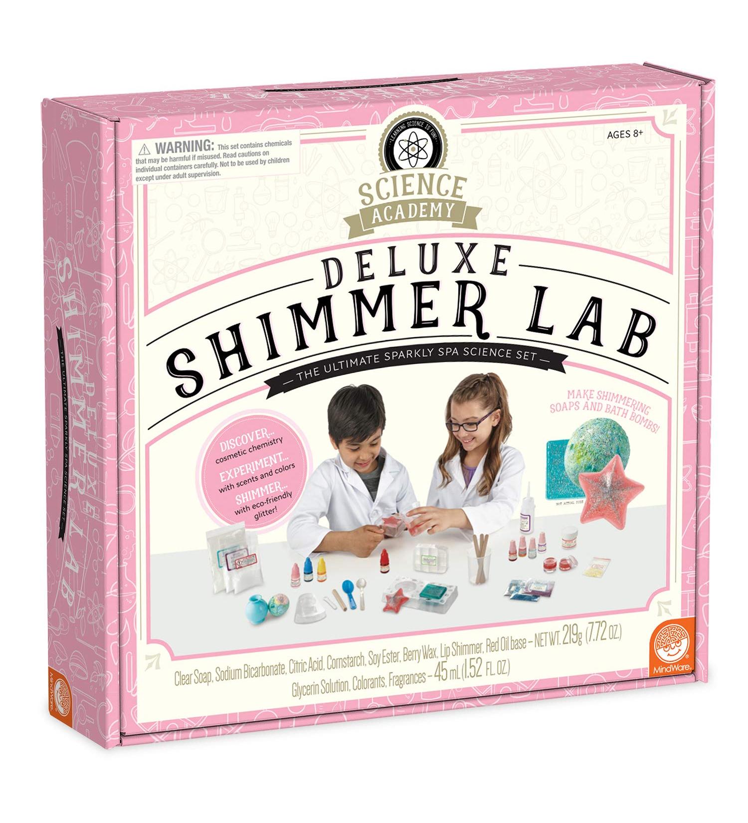 MindWare Science Academy Deluxe Shimmer Lab Kit - 40pcs Teach Cosmetic Chemistry, DIY Bath Bombs, Lip Balm & Soaps with Eco-Friendly Glitter - Boys & Girls - Buy Online on SooperMarket.com