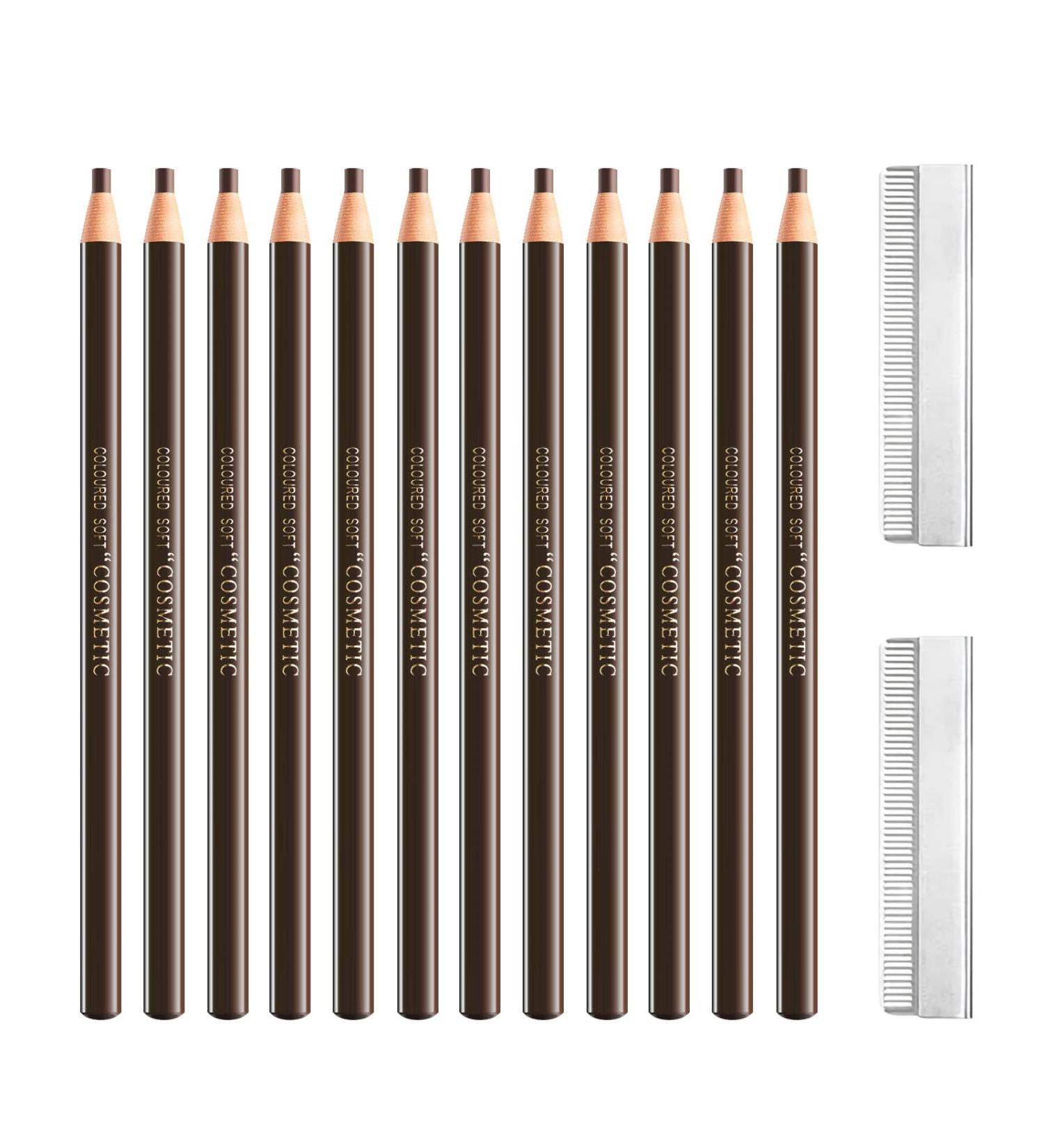 Sumeitang 12 Pcs Dark Brown Eyebrow Pencil Set for Tattoo Makeup and Microblading - Waterproof and Durable Permanent Eyebrow Liners - Buy Online on SooperMarket.com