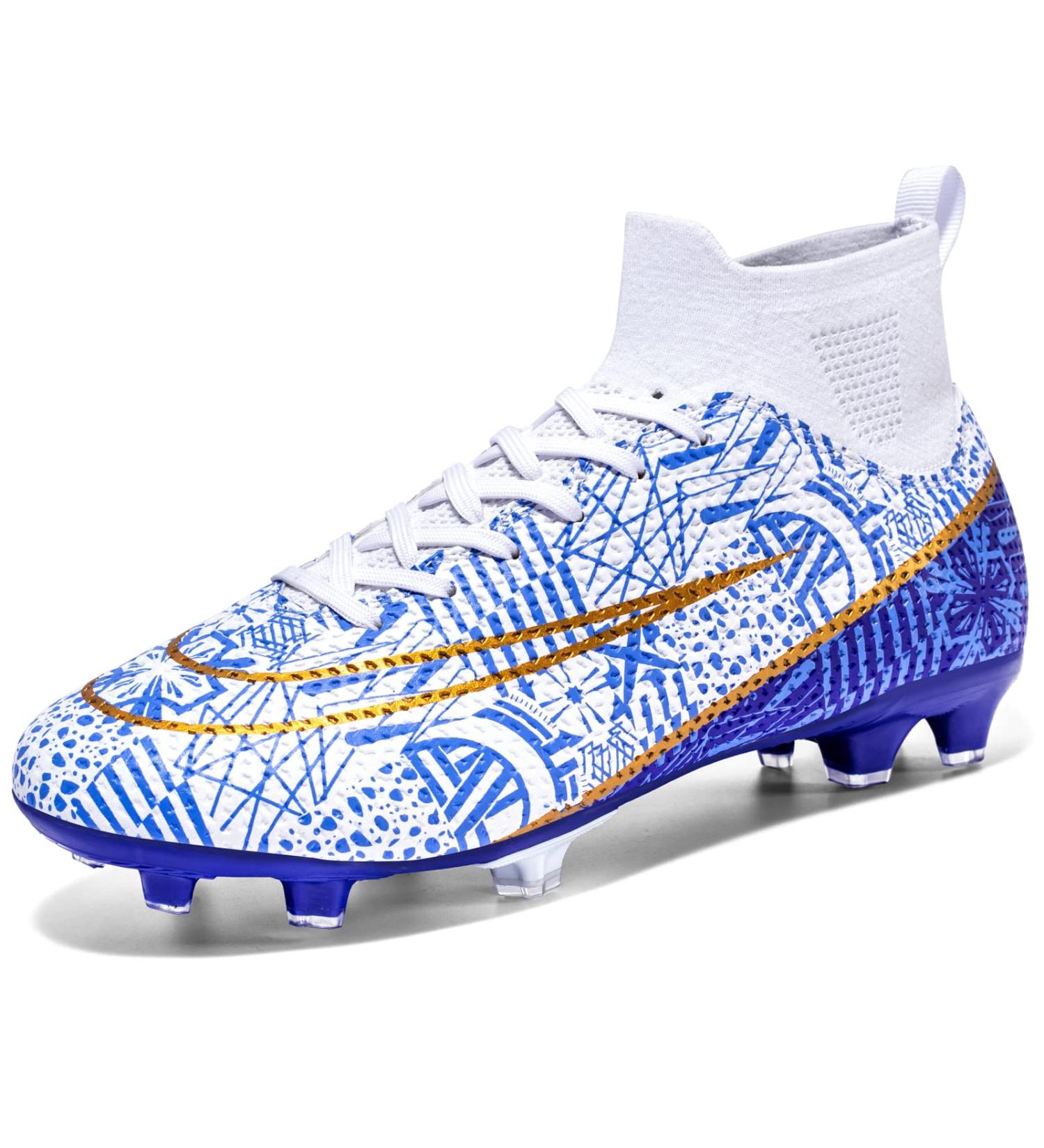 Biayvisas High Ankle TF FG Football Boots White Blue - Unisex Turf Soccer Cleats - Buy Online on SooperMarket.com