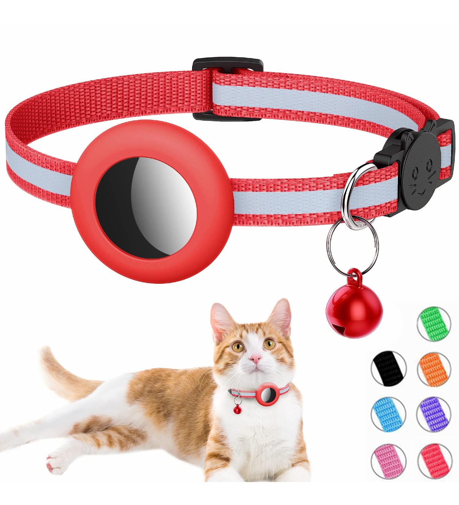 Reflective Airtag Cat Neck Band - Apple Airtag Compatible with Safety Buckle Bell & Holder for Kittens & Puppies - Stylish Red Design - Buy Online on SooperMarket.com