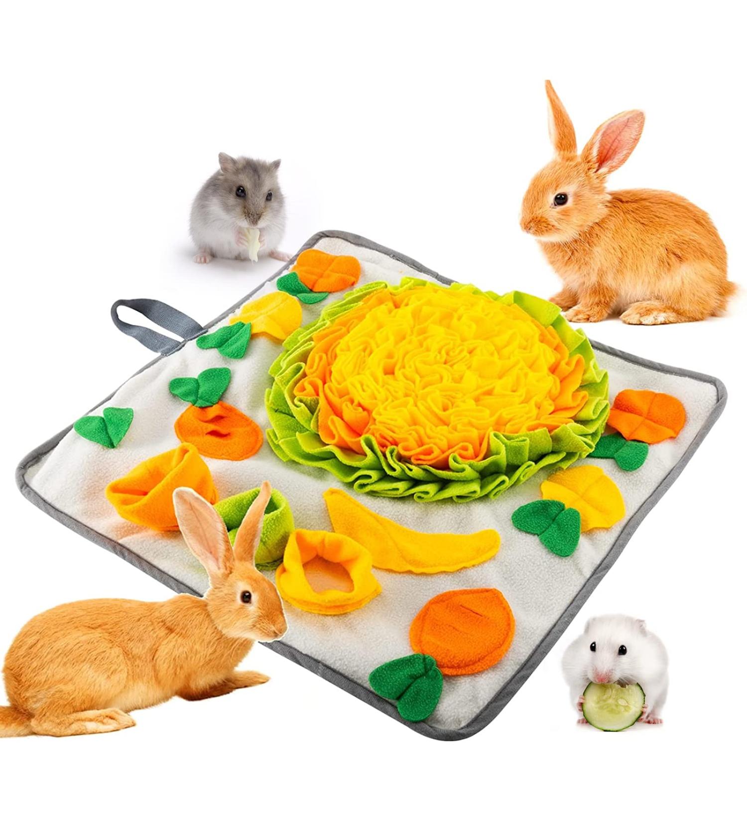 Rabbit Foraging Mat with Fixing Handle - Interactive Snuffle Pad for Rabbits, Guinea Pigs, Ferrets - Machine Washable Polar Fleece Feeding Mat - Buy Online on SooperMarket.com