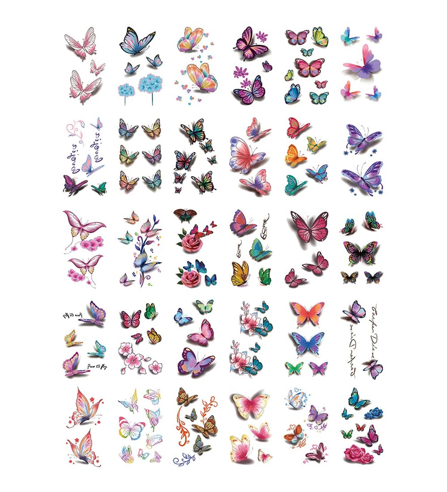 Yesallwas Butterfly Temporary Tattoos for Women - 30 Sheets | Waterproof 3D Fake Tattoos Stickers | Long Lasting and Stylish Butterfly Designs - Buy Online on SooperMarket.com
