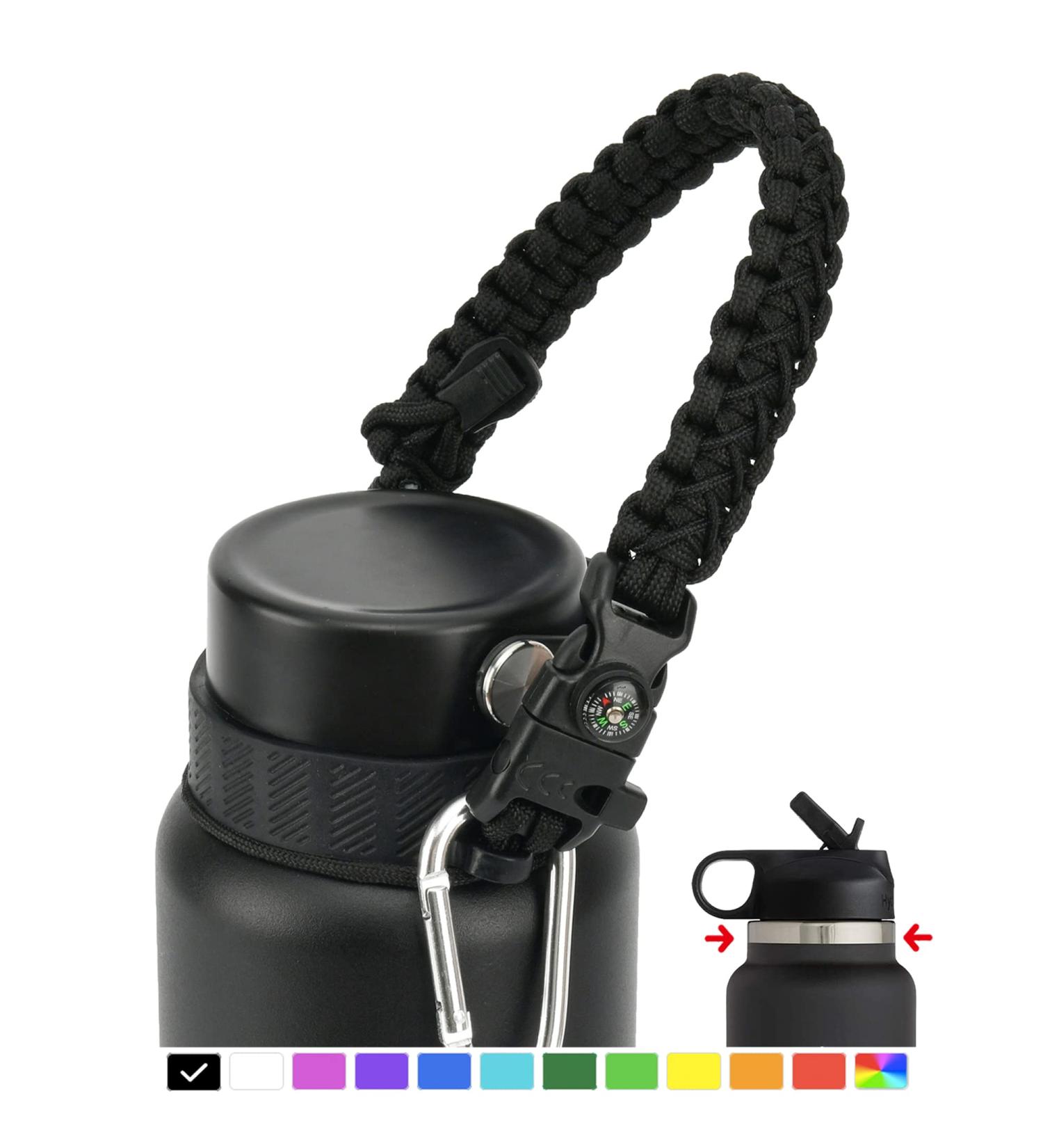 QeeCord 2.0 Paracord Handle for Hydroflask 2.0 - Wide & Standard Mouth | Strap Carrier with Safety Ring Holder | Fits 12oz-64oz Bottles | Black - Buy Online on SooperMarket.com