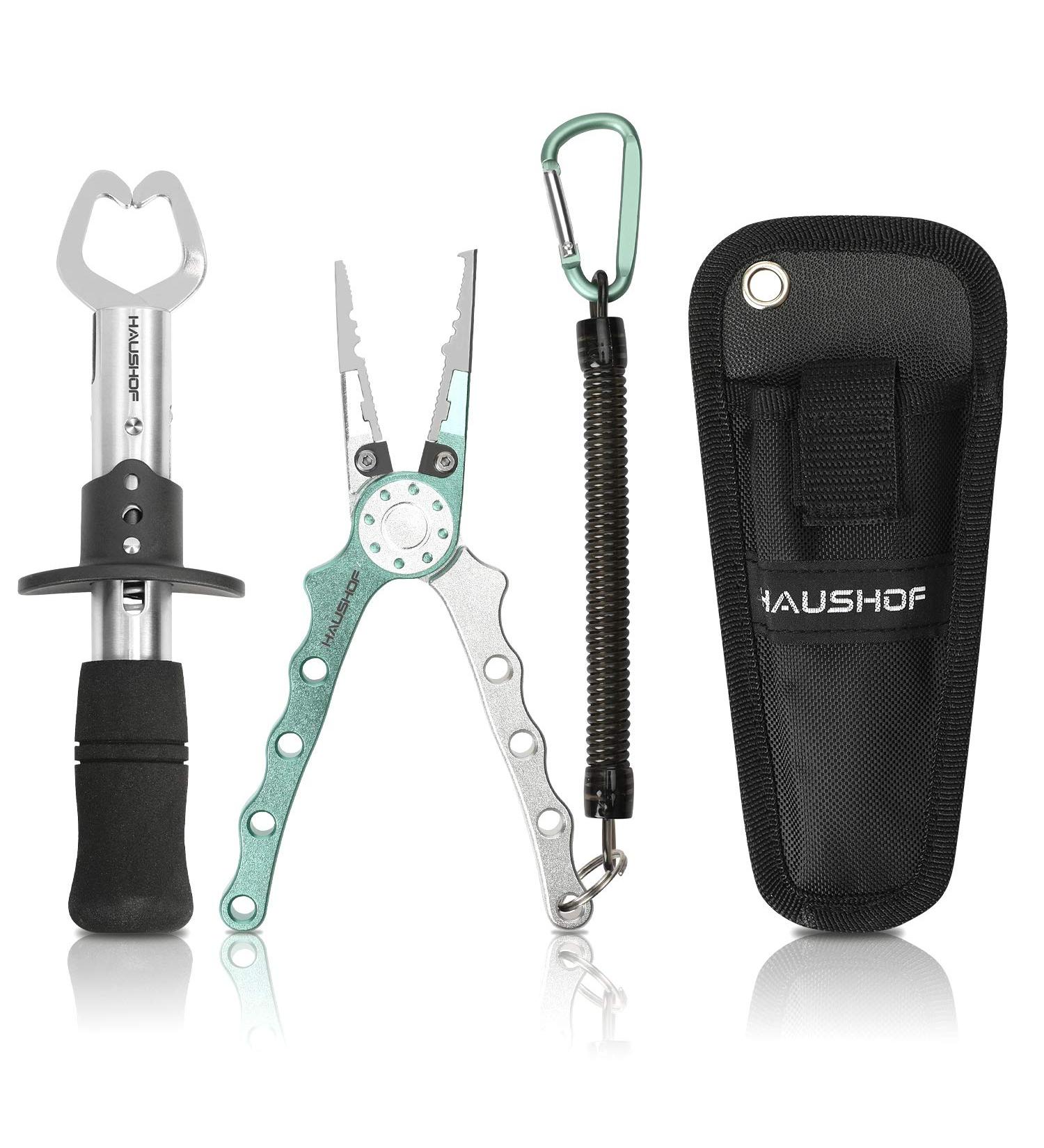 HAUSHOF Aluminum Fishing Pliers and Fish Lip Gripper  Stainless SteelÂ Multi-Function Fishing Pliers Hook Remover with Tungsten Carbide Cutters  Coiled Lanyard and Sheath - Buy Online on SooperMarket.com