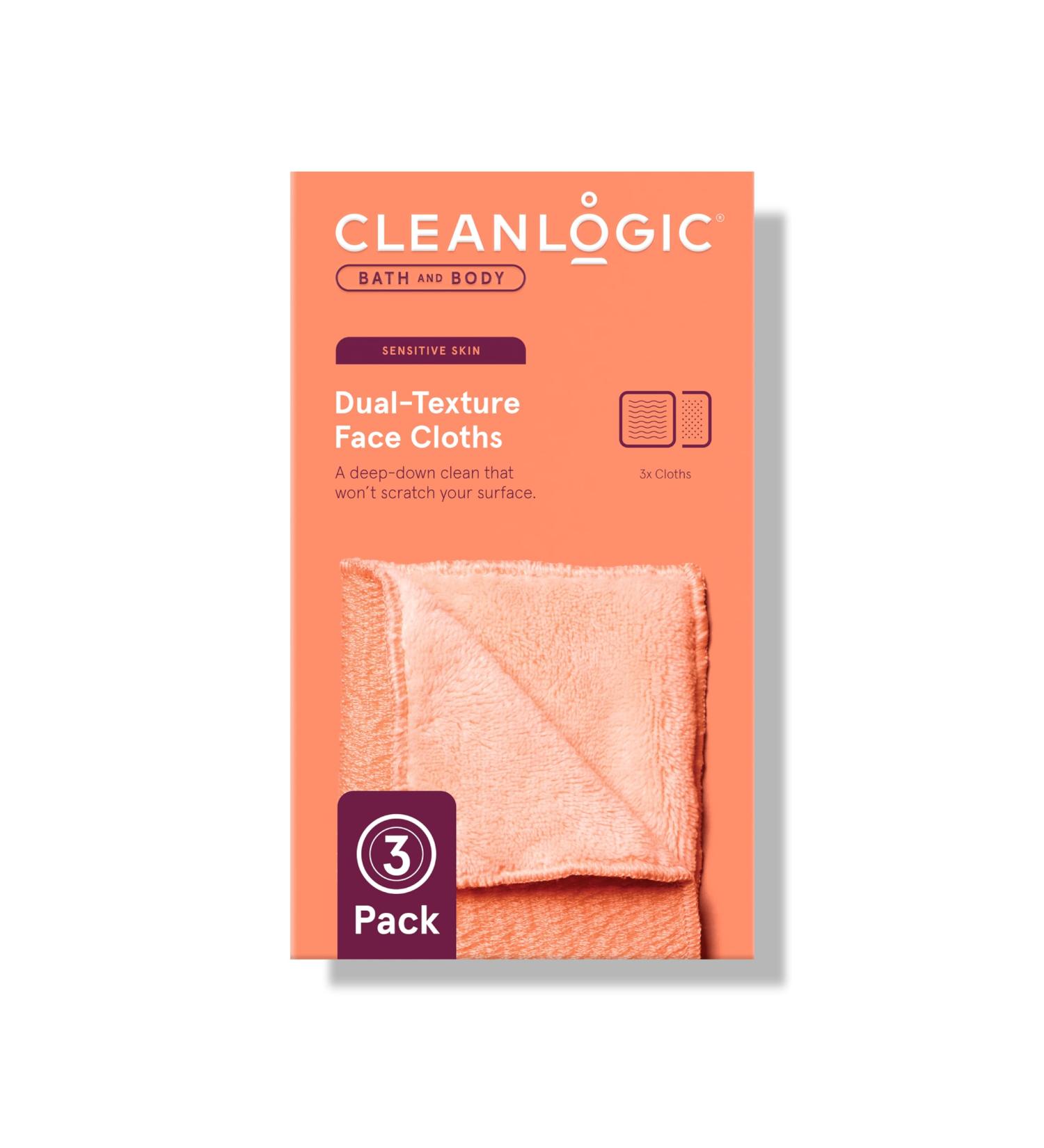 Cleanlogic Exfoliating Dual-Texture Face Cloths for Sensitive Skin - Vegan Assorted Colors Removes Makeup & Dirt - Pack of 3 - Buy Online on SooperMarket.com