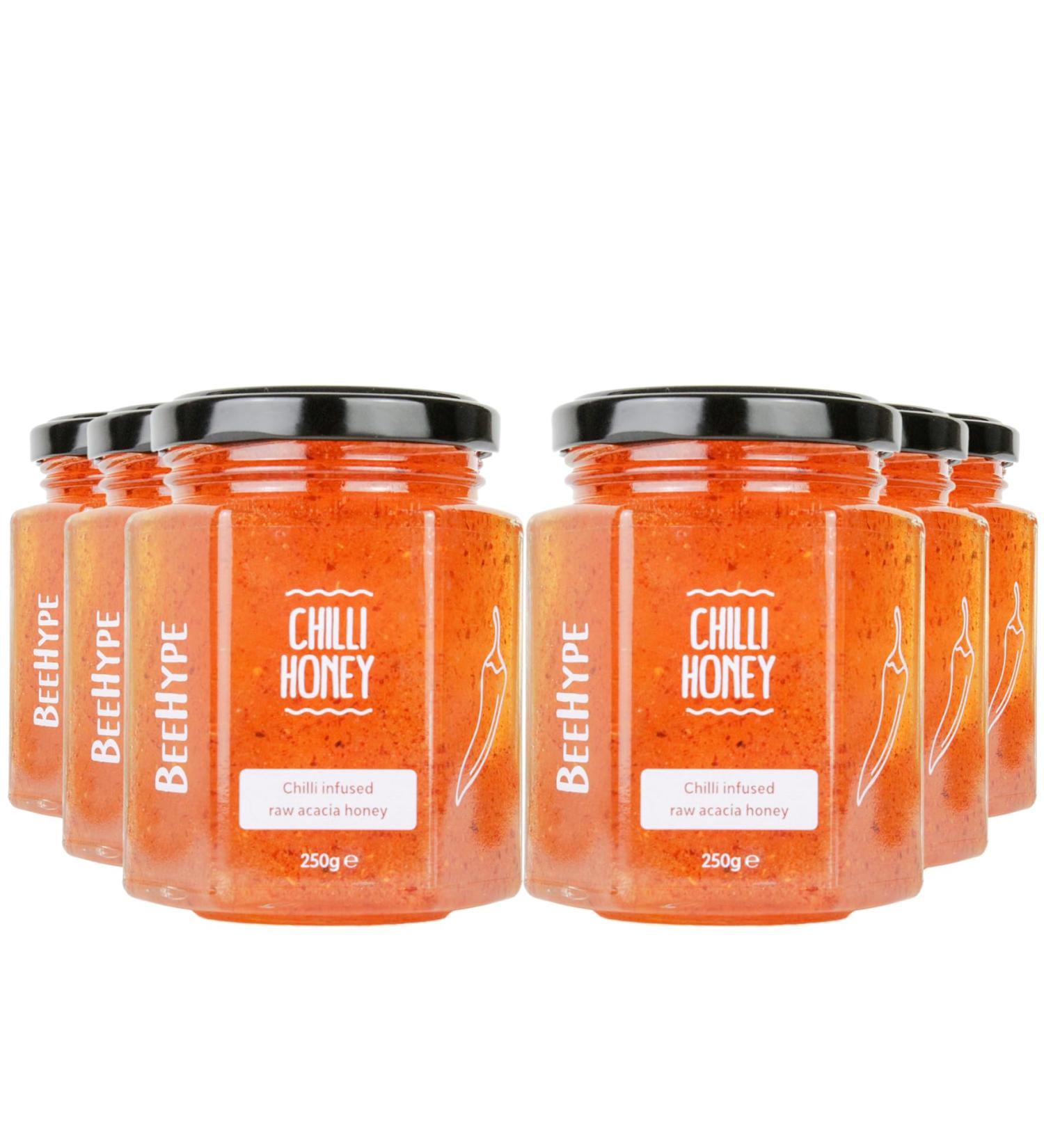 BeeHype - Chilli Honey Pepperoncino Peppers in Natural Acacia Honey with NO Preservatives and NO Refined Sugars Vegetarian Nut and Dairy Free 6 x 250g Chilli Honey Pack of 6 - Buy Online on SooperMarket.com
