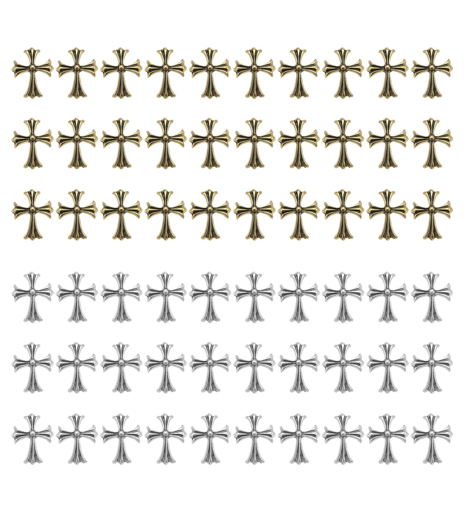 60PCS Cross Nail Art Charms Metal 3D Punk Ornaments for Manicure - DIY Nail Decoration Supplies in Bronze & Antique Silver - Buy Online on SooperMarket.com