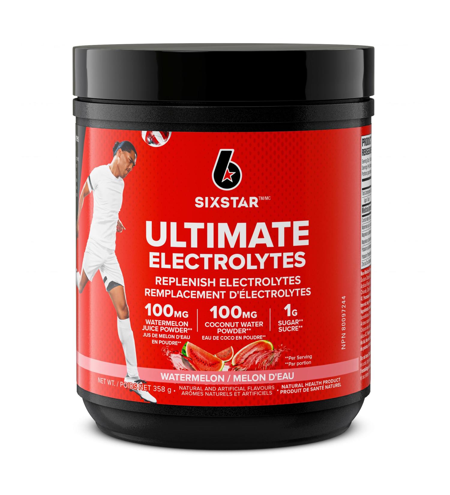 Six Star Electrolyte Powder | Six Star Ultimate Hydration | Replenish Electrolytes with 100mg of Coconut Water Powder + Watermelon Powder + Zinc + Magnesium | Hydration Powder | Watermelon (50 Servings) - Buy Online on SooperMarket.com