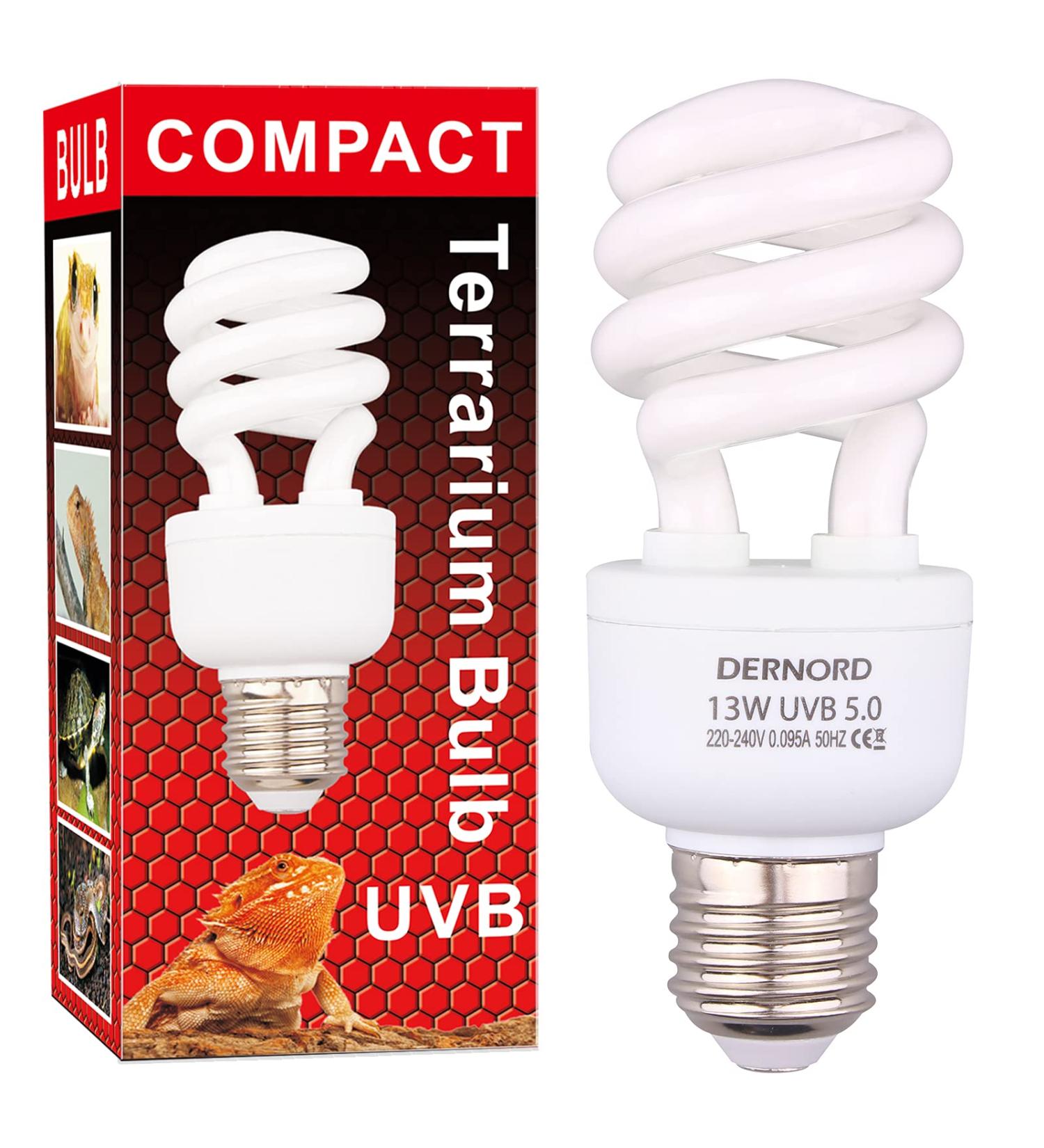 Dernord UV Lamp for Reptiles - 13W 5.0 UVA/UVB Terrarium Light Bulb for Budgies Leopard Geckos & Turtles - Optimal Heat Lamp - Buy Online on SooperMarket.com