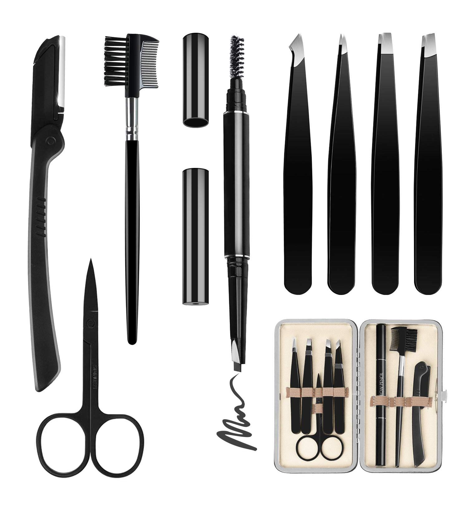 Hocosy 8-PC Eyebrow Care Set - Brown Pencil Comb Tweezers Razors Brushes & Scissors - Perfect for Flawless Eyebrows - International Shipping Available - Buy Online on SooperMarket.com