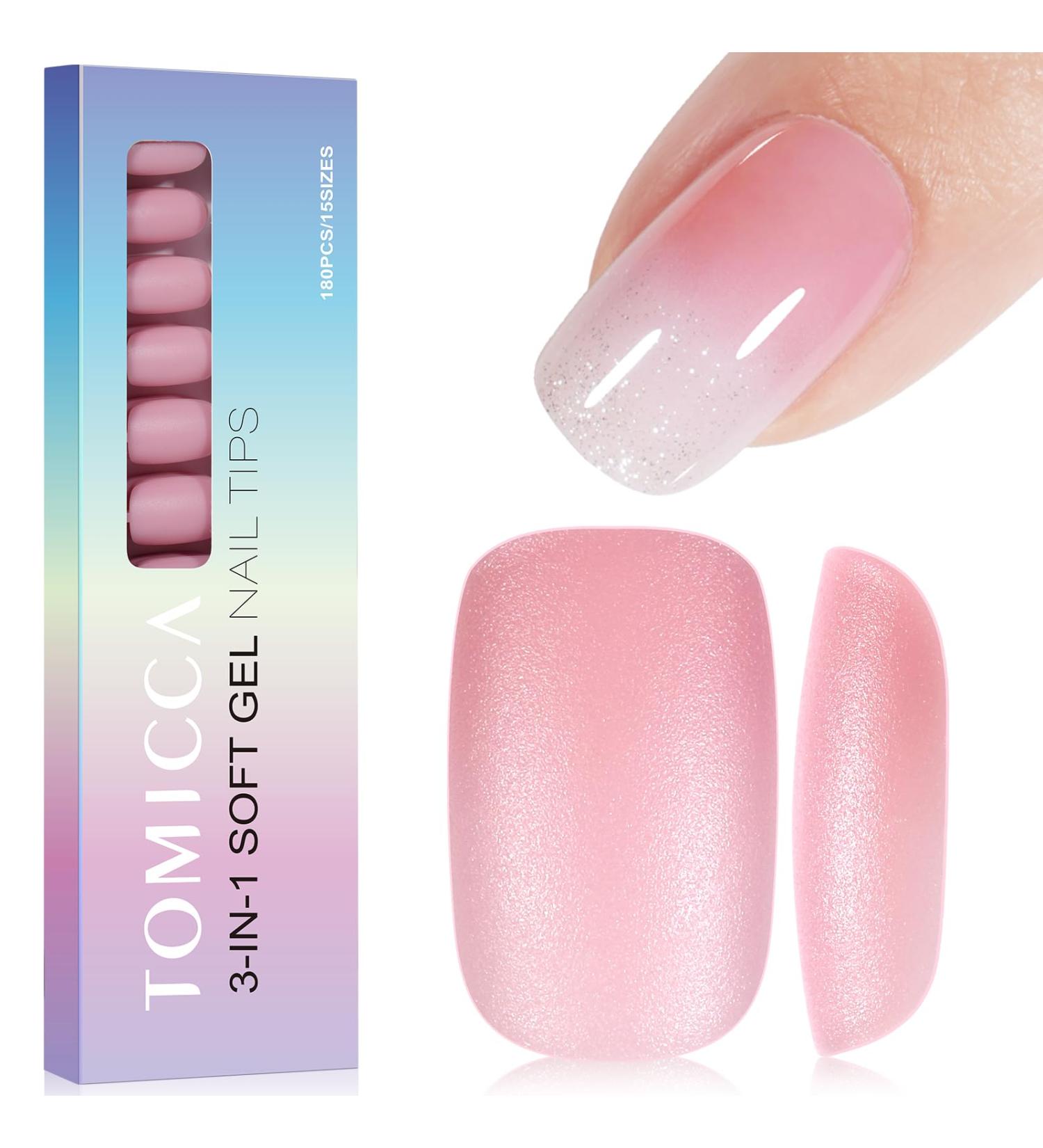 TOMICCA 180PCS Short Square Soft Gel Nails Tips - Matte Finish, 3 in 1 Base Coat, Pre-colored Press On Nail Tips for Nail Art Extensions - Pink - Buy Online on SooperMarket.com