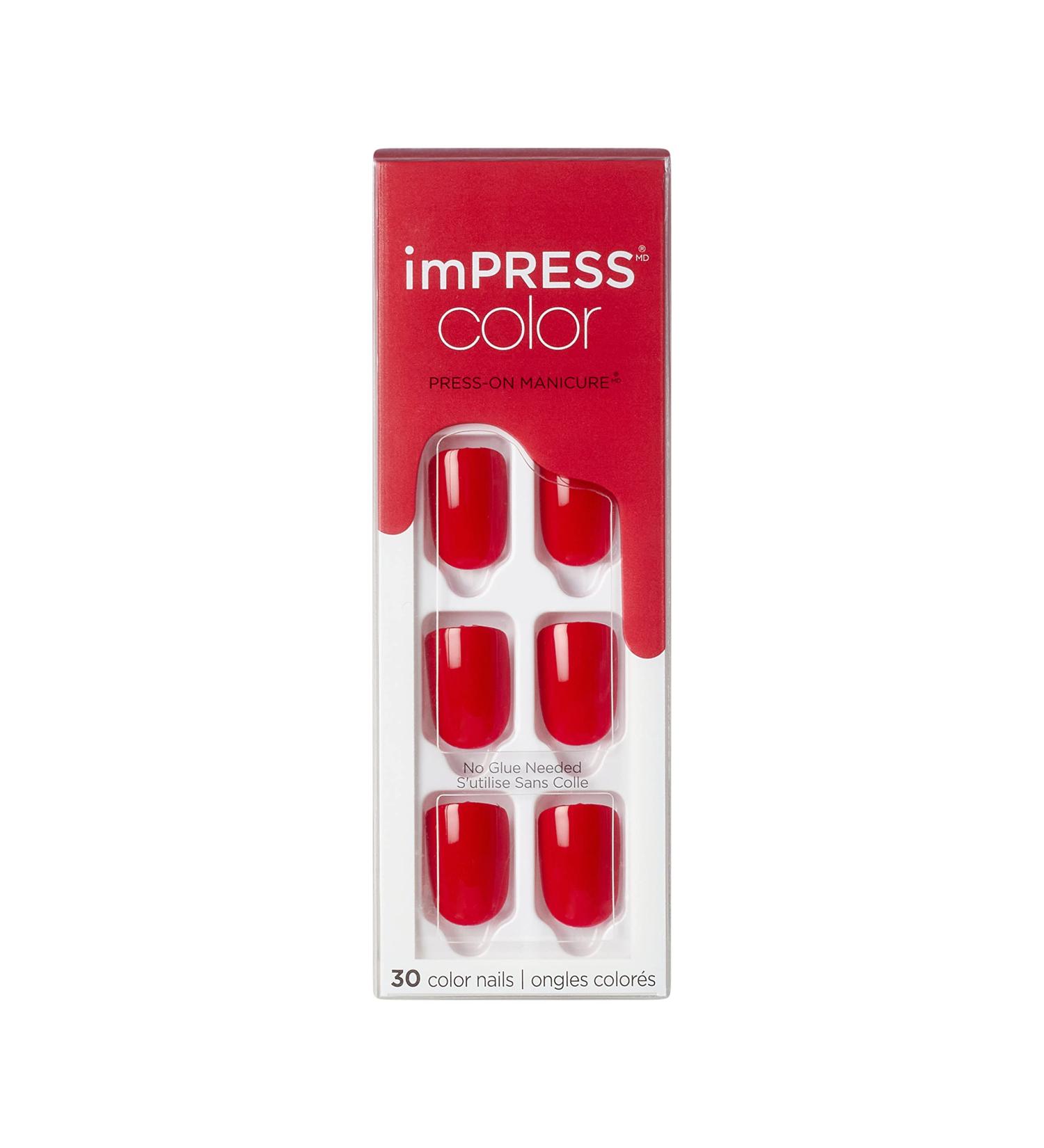 KISS imPRESS Reddy or Not Short Length Press-On Nails w/ PureFit Technology - Includes Prep Pad, Mini Nail File, Cuticle Stick - 30 Fake Nails - Buy Online on SooperMarket.com