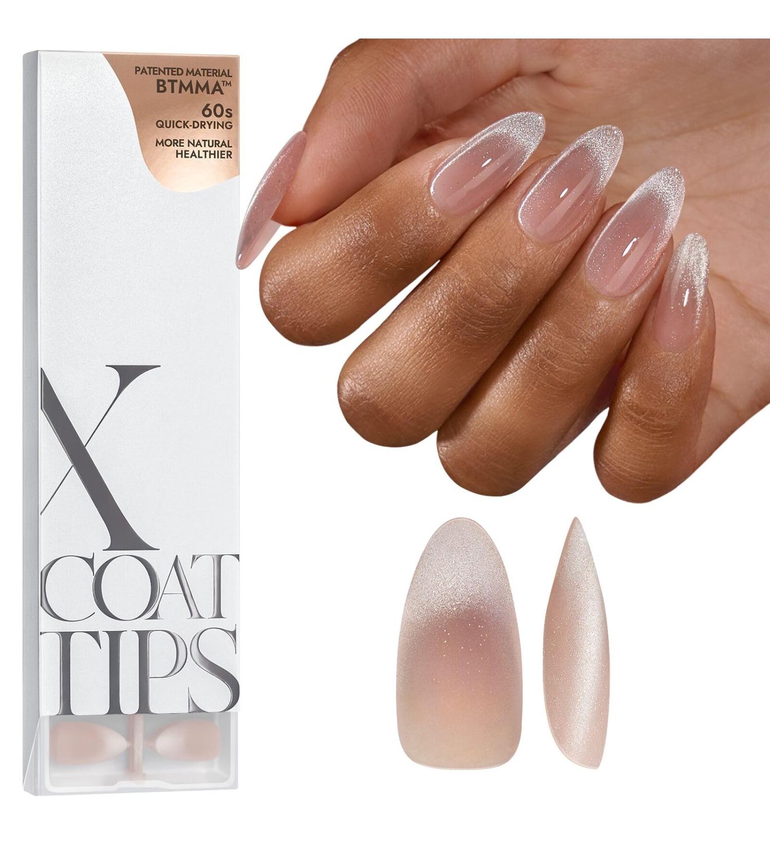 BTArtboxnails XCOATTIPS Cat Eye French Tip Press On Nails | Medium Almond Soft Gel Nail Extensions | Soak Off Acrylic Fake Nails - Buy Online on SooperMarket.com