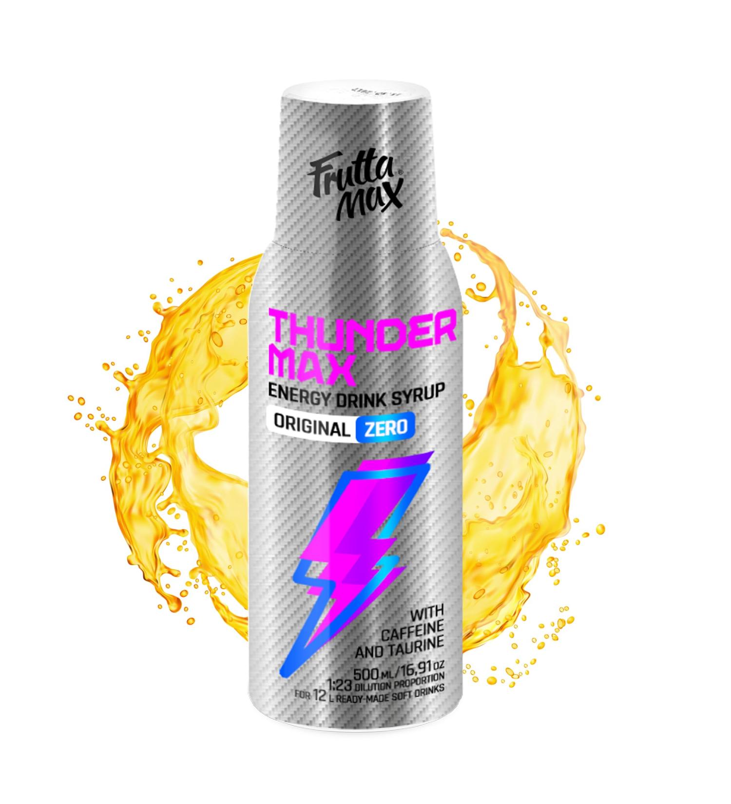 Fruttamax Thunder Max Light Energy Syrup - Sugar-Free Zero-Calorie Drink with Caffeine & Taurine | 500ml - Buy Online on SooperMarket.com