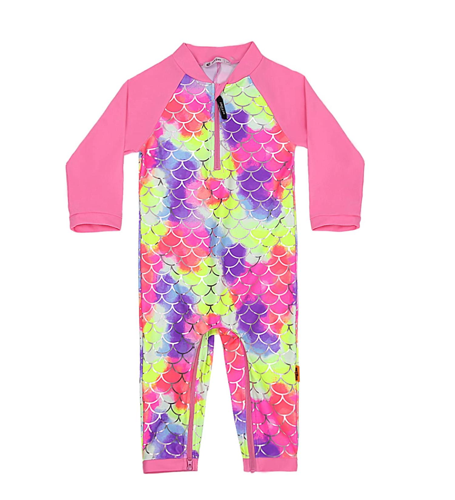 Baby Toddler Boy Swimsuit UPF 50+ Sun Protection Rash Guard Swimwear | Pink Fish Scales | 0-3 Years | 6-12 Months with Crotch Zipper - Buy Online on SooperMarket.com