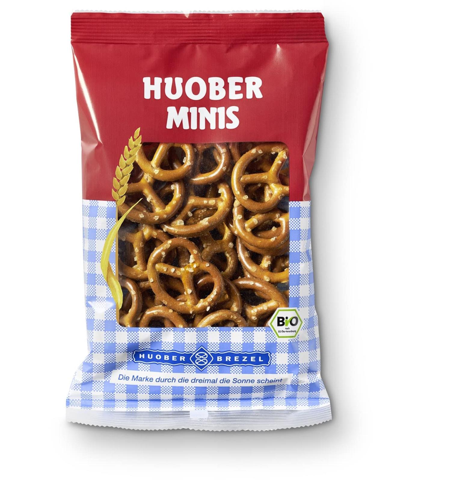 HUOBER organic mini pretzel counter display with 20 packs x 40g