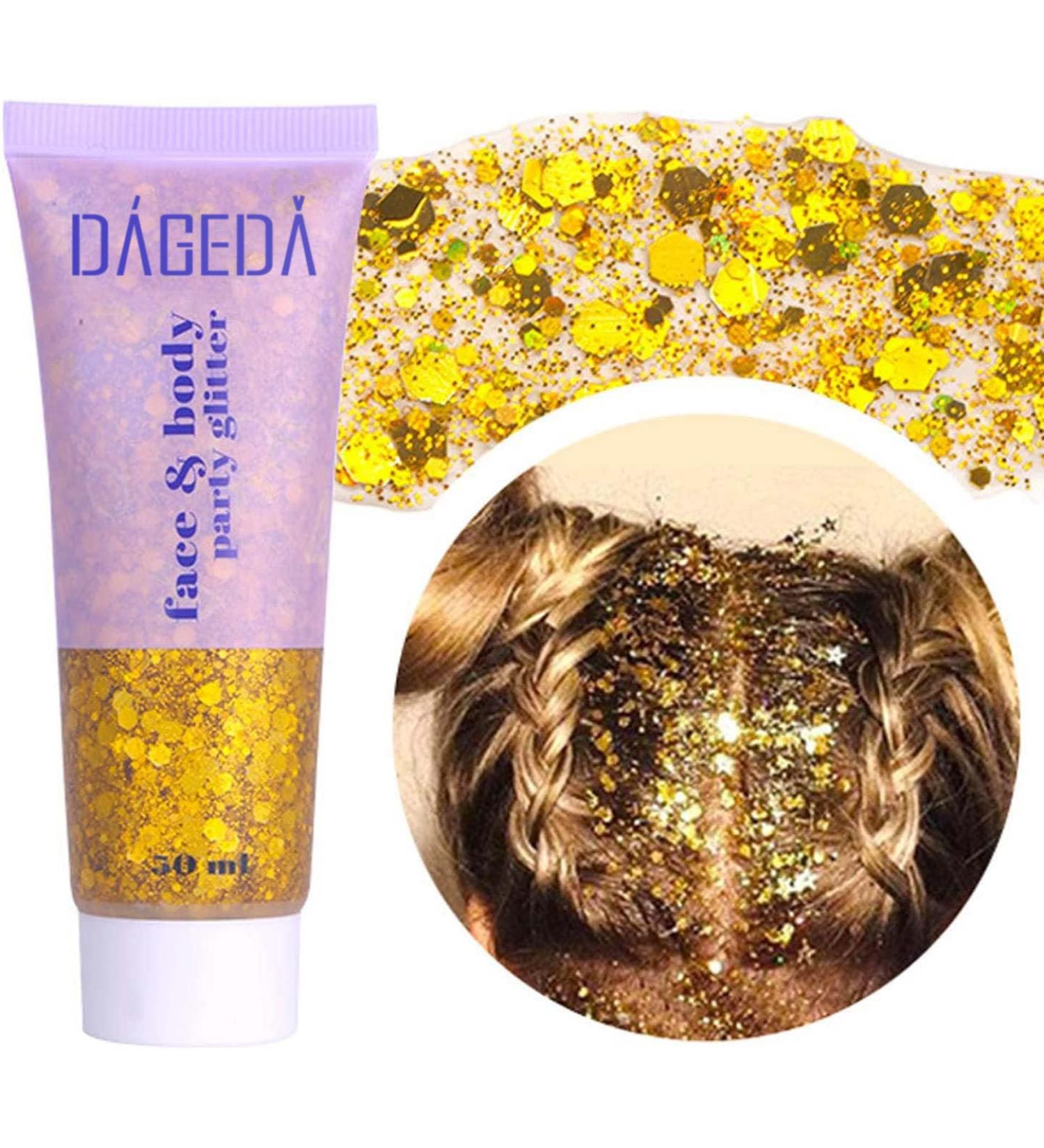 Prreal Body Glitter Gel 50ml - Long-Lasting Mermaid Sequins Chunky Glitter for Festivals & Parties - Makeup Essential #Gold - Buy Online on SooperMarket.com