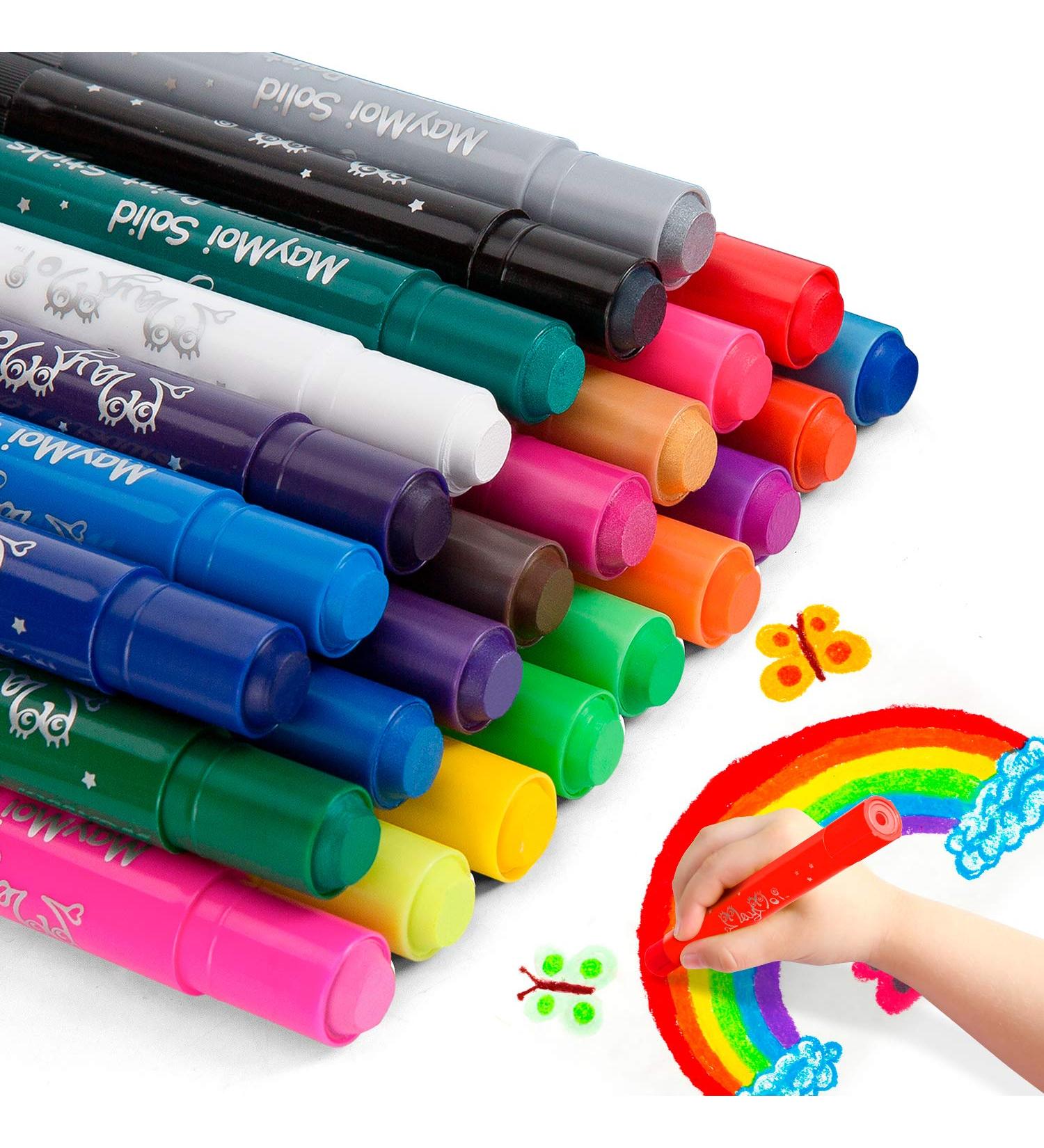 MayMoi Washable Tempera Paint Sticks for Kids | Non-Toxic, Quick Drying & No Mess | 24 Bright Colors, 6g each | 24 Count pack | Ideal for Art Projects - Buy Online on SooperMarket.com