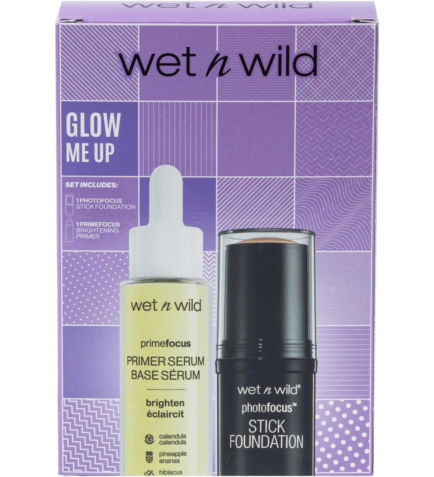 Wet n Wild Glow Me Up Set Make-up Set with Brightening Face Primer Serum & Photo Focus Stick Foundation in Soft Beige Shade Face Make-up Set for Radiance Boost and Intense Moisture - Buy Online on SooperMarket.com