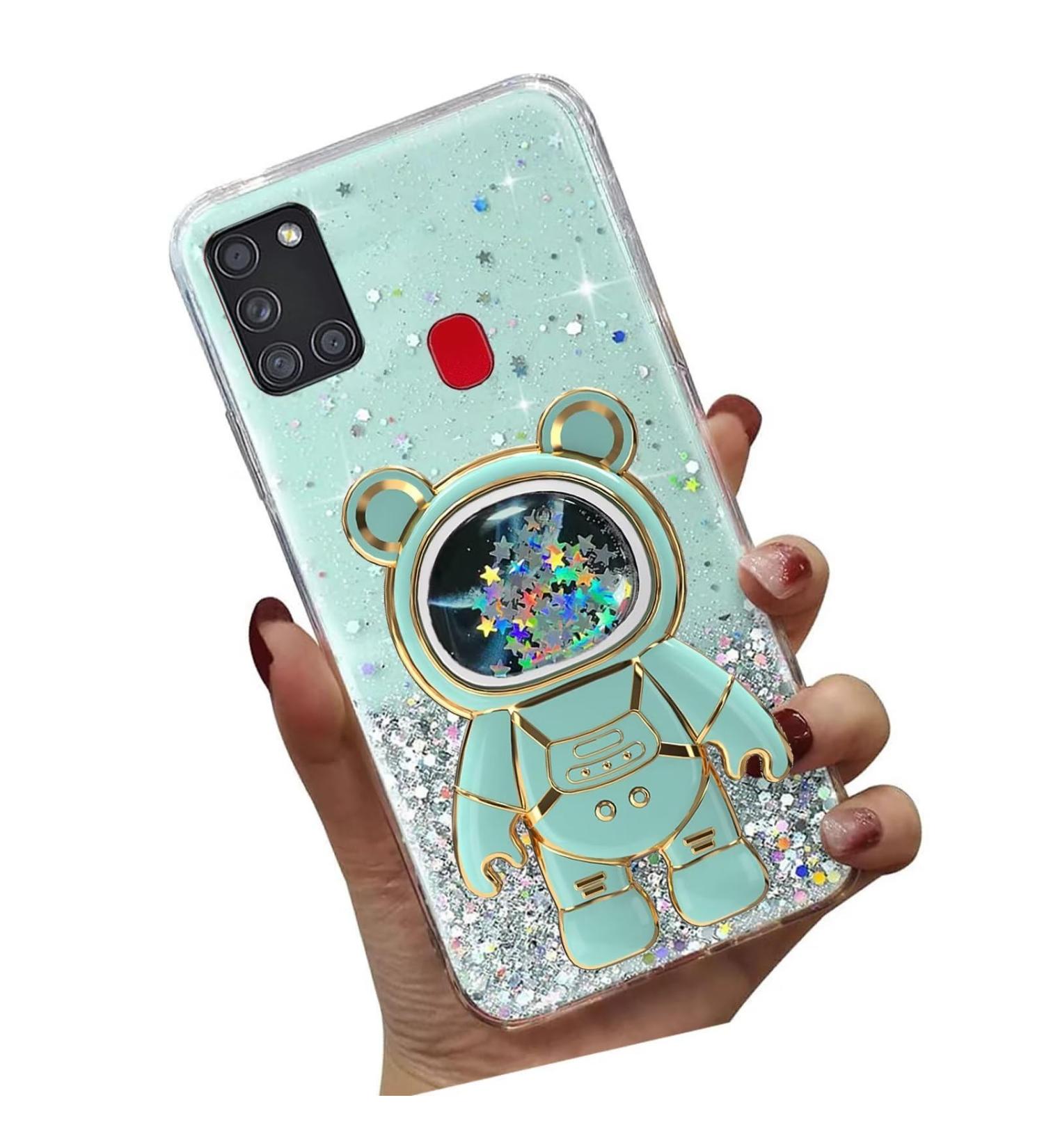 Buy Tivenfezk Nadoli Astronaut Glitter Case for Samsung Galaxy A21S - Soft Silicone Hidden Stand Transparent Protective Cover - International Shipping Available - Buy Online on SooperMarket.com